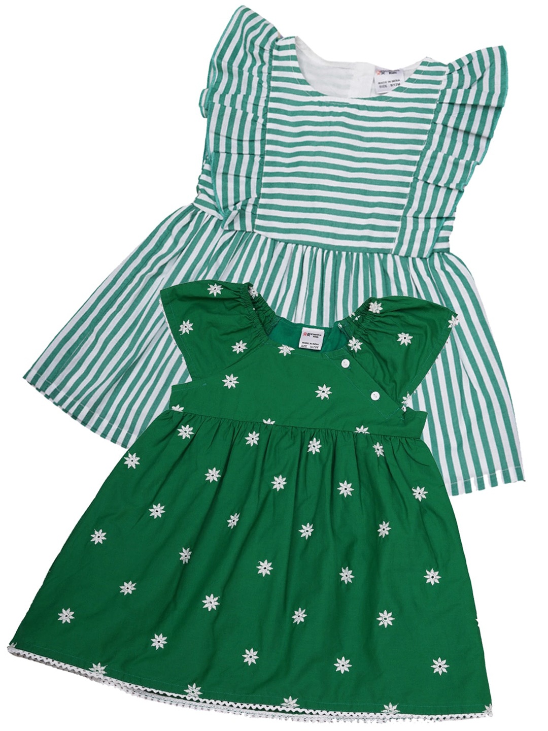 Creative Kids Girls Pack of 2 Striped Round Neck Cap Sleeves Cotton Fit & Flare Dress, Green
Creative Kids Girls Pack of 2 Striped Round Neck Cap Sleeves Cotton Fit & Flare Dress, Green