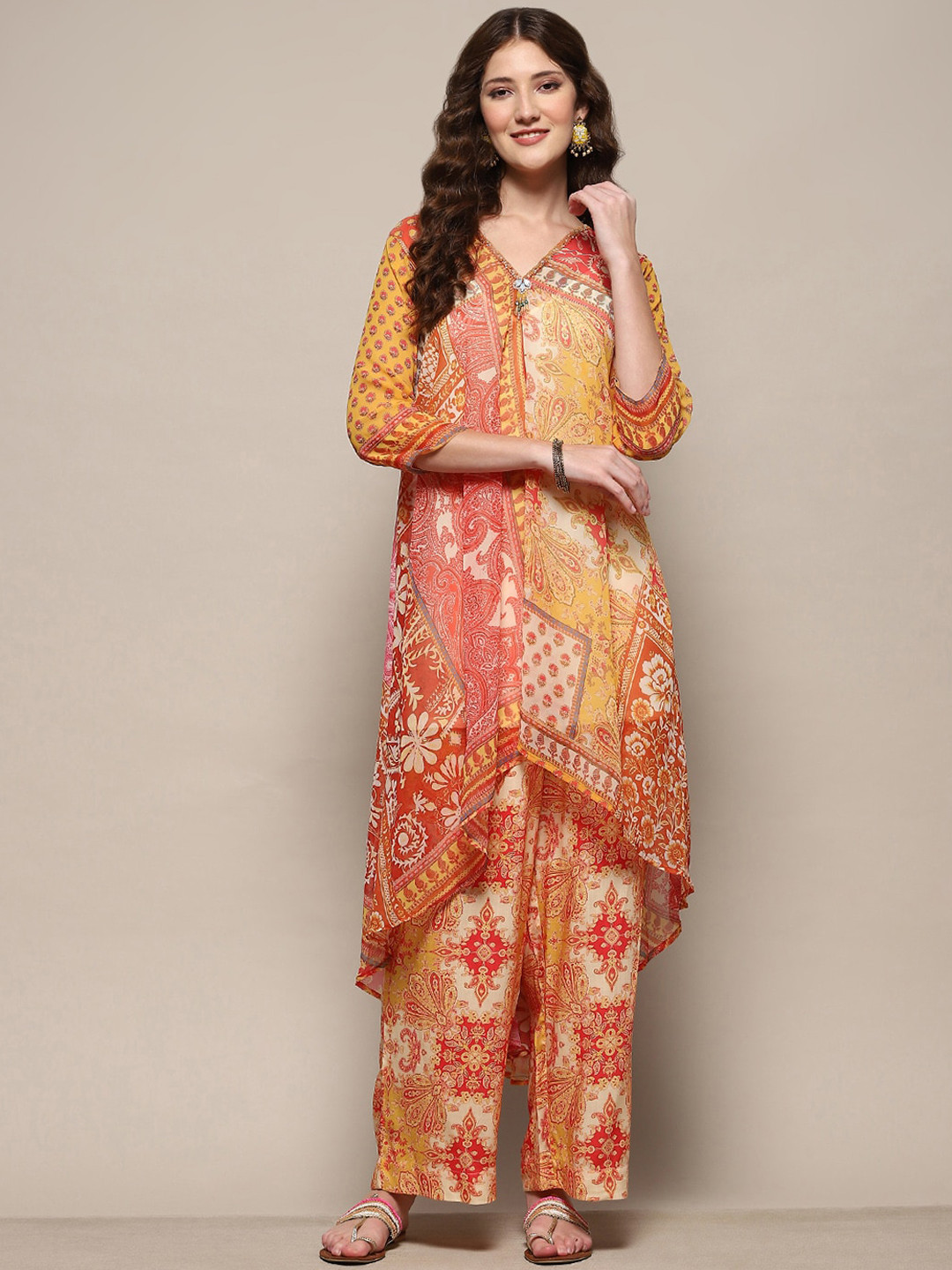 Biba Ethnic Motifs Printed Straight Kurta With Palazzo, Yellow 
Biba Ethnic Motifs Printed Straight Kurta With Palazzo, Yellow