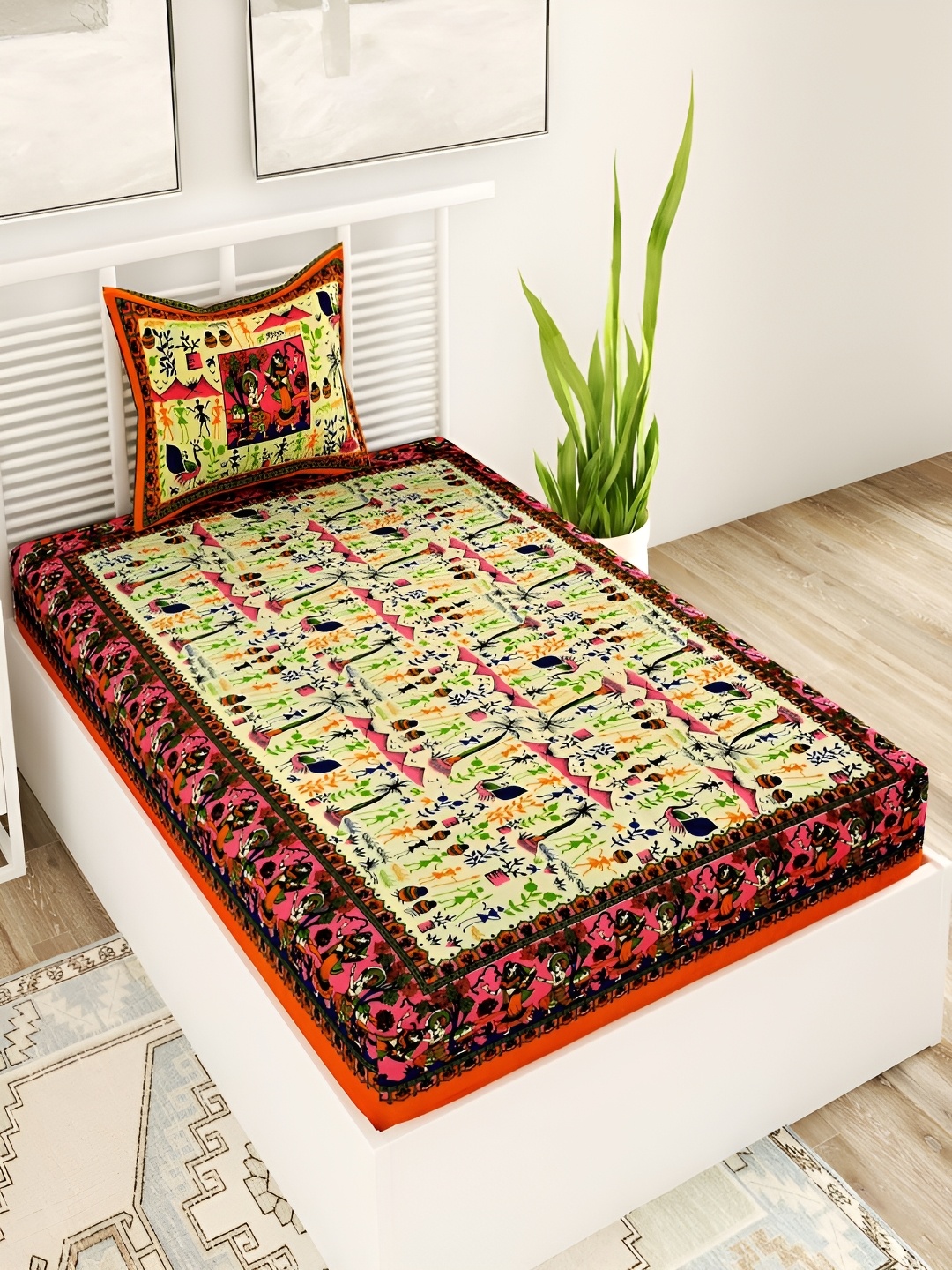 Aura Yellow & Pink Ethnic Motifs 120 TC Pure Cotton Single Bedsheet with 1 Pillow Cover
Aura Yellow & Pink Ethnic Motifs 120 TC Pure Cotton Single Bedsheet with 1 Pillow Cover