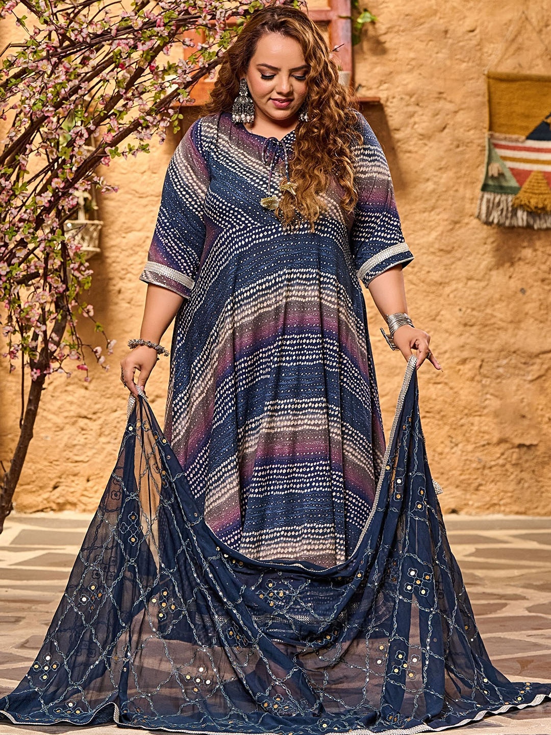 PrettyPlus by Desinoor.com Women Printed Flared Sleeves Mirror Work Anarkali Kurta, Blue
PrettyPlus by Desinoor.com Women Printed Flared Sleeves Mirror Work Anarkali Kurta, Blue