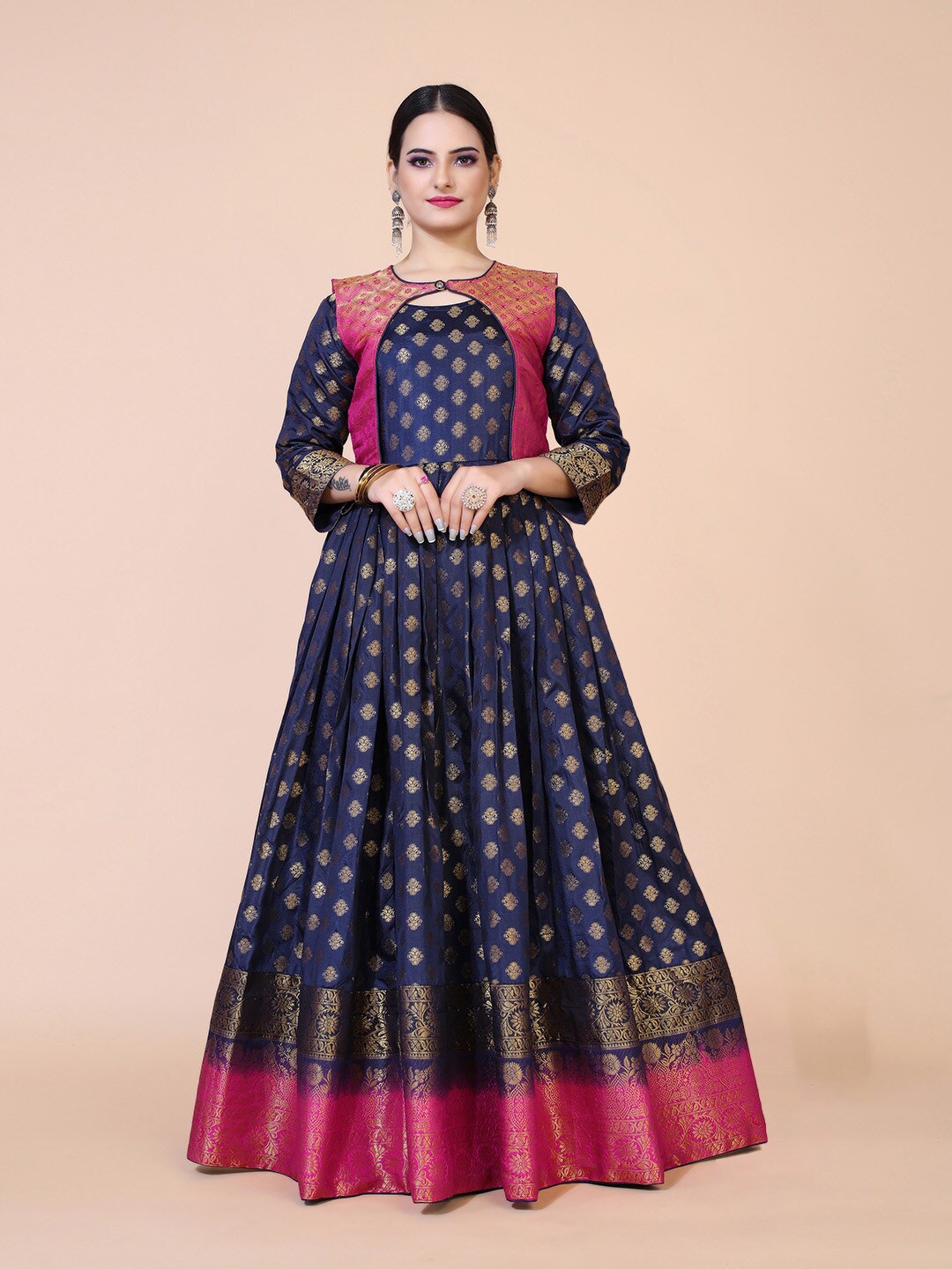 PRANZ CREATION Ethnic Motifs Woven Design Jacquard Fit & Flare Maxi Ethnic Dress, Navy blue
PRANZ CREATION Ethnic Motifs Woven Design Jacquard Fit & Flare Maxi Ethnic Dress, Navy blue