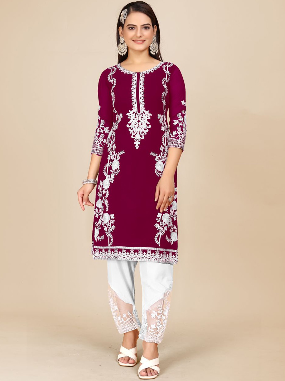 Fashion FRICKS Ethnic Motifs Embroidered Thread Work Straight Kurta with Salwar, Maroon
Fashion FRICKS Ethnic Motifs Embroidered Thread Work Straight Kurta with Salwar, Maroon