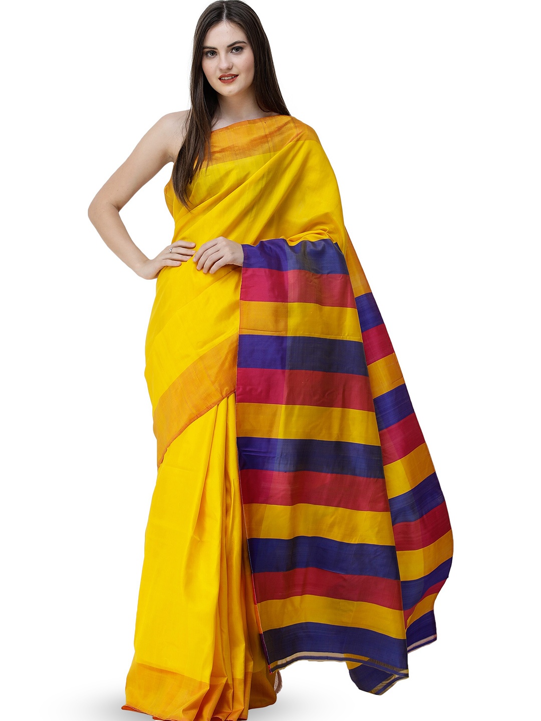 Exotic India Gold Fusion Katan Pure Silk Saree with Multicolor Woven Strips on Pallu, Yellow
Exotic India Gold Fusion Katan Pure Silk Saree with Multicolor Woven Strips on Pallu, Yellow
