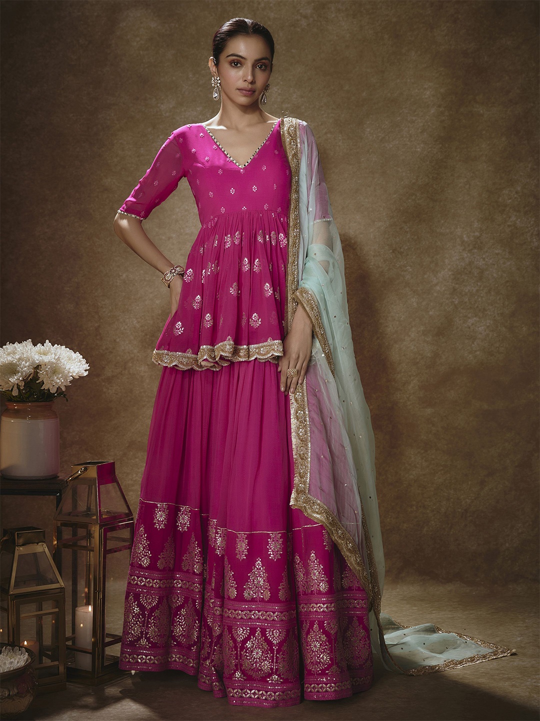 Renee Label Women Embroidered Sequinned Ready to Wear Lehenga & Blouse With Dupatta, Pink
Renee Label Women Embroidered Sequinned Ready to Wear Lehenga & Blouse With Dupatta, Pink