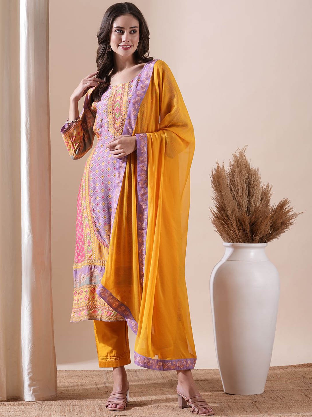 FASHOR Ethnic Motifs Printed Beads and Stones Straight Kurta With Trousers & Dupatta, Yellow
FASHOR Ethnic Motifs Printed Beads and Stones Straight Kurta With Trousers & Dupatta, Yellow