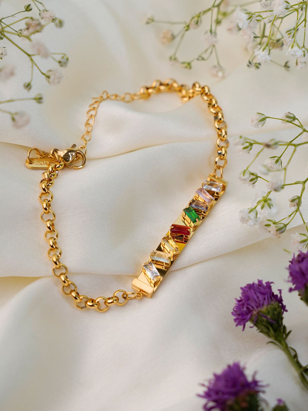 

SWASHAA Women Cubic Zirconia Gold-Plated Wraparound Bracelet
