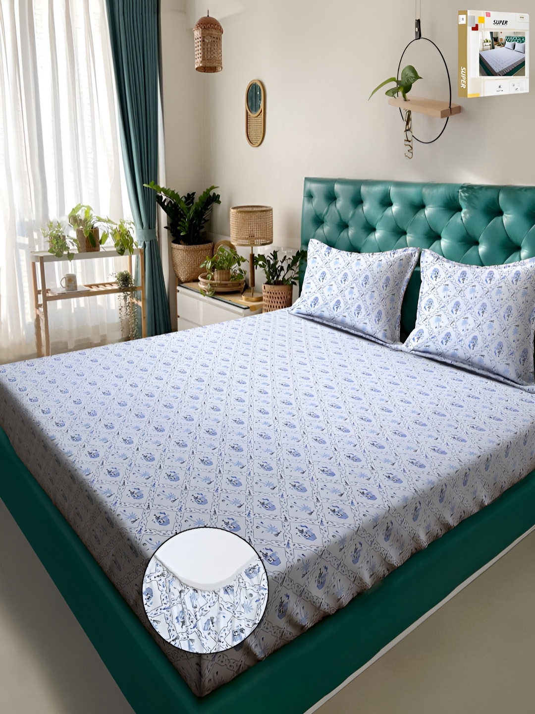 KLOTTHE White Floral Printed Fitted 300 TC Double King Bedsheets With 2 Pillow Covers
KLOTTHE White Floral Printed Fitted 300 TC Double King Bedsheets With 2 Pillow Covers
