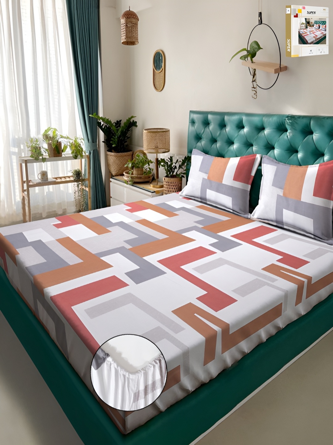KLOTTHE White Geometric Printed Fitted 300 TC Double King Bedsheets With 2 Pillow Covers
KLOTTHE White Geometric Printed Fitted 300 TC Double King Bedsheets With 2 Pillow Covers