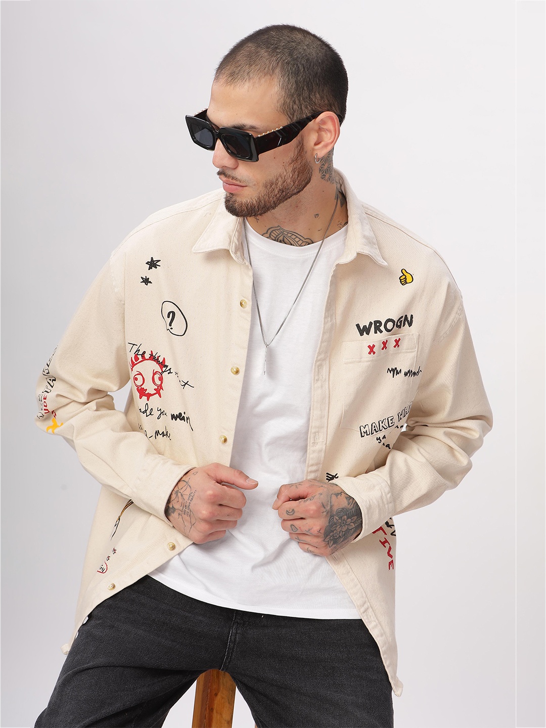 WROGN Custom Graphic Printed Spread Collar Long Sleeves Oversized Casual Shirt, Beige
WROGN Custom Graphic Printed Spread Collar Long Sleeves Oversized Casual Shirt, Beige