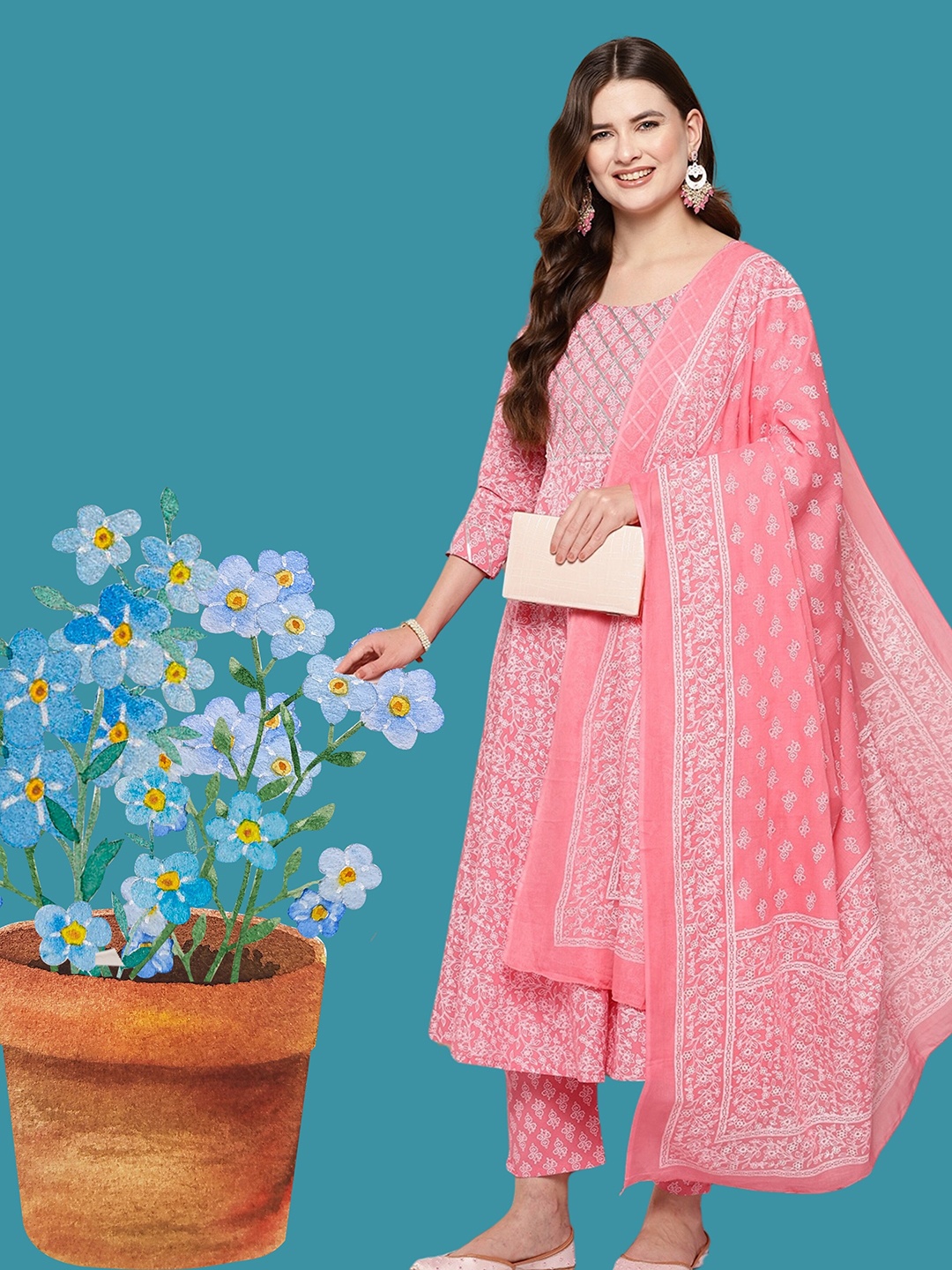 KAZIA Floral Printed Regular Gotta Patti Kurta with Trousers & Dupatta, Peach
KAZIA Floral Printed Regular Gotta Patti Kurta with Trousers & Dupatta, Peach