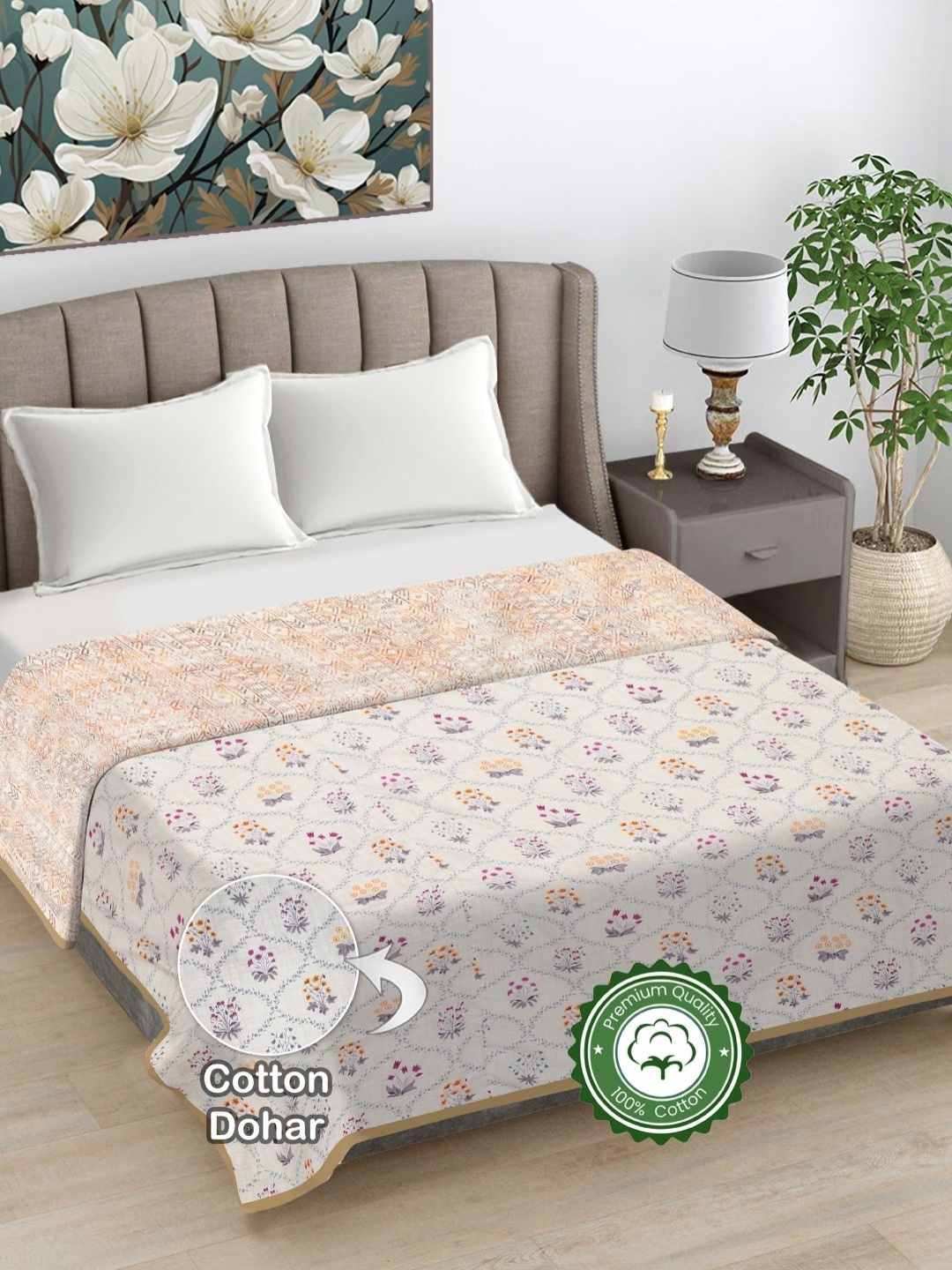 FABINALIV White & Grey Floral Reversible Pure Cotton AC Room 300 GSM Double Bed Dohar
FABINALIV White & Grey Floral Reversible Pure Cotton AC Room 300 GSM Double Bed Dohar