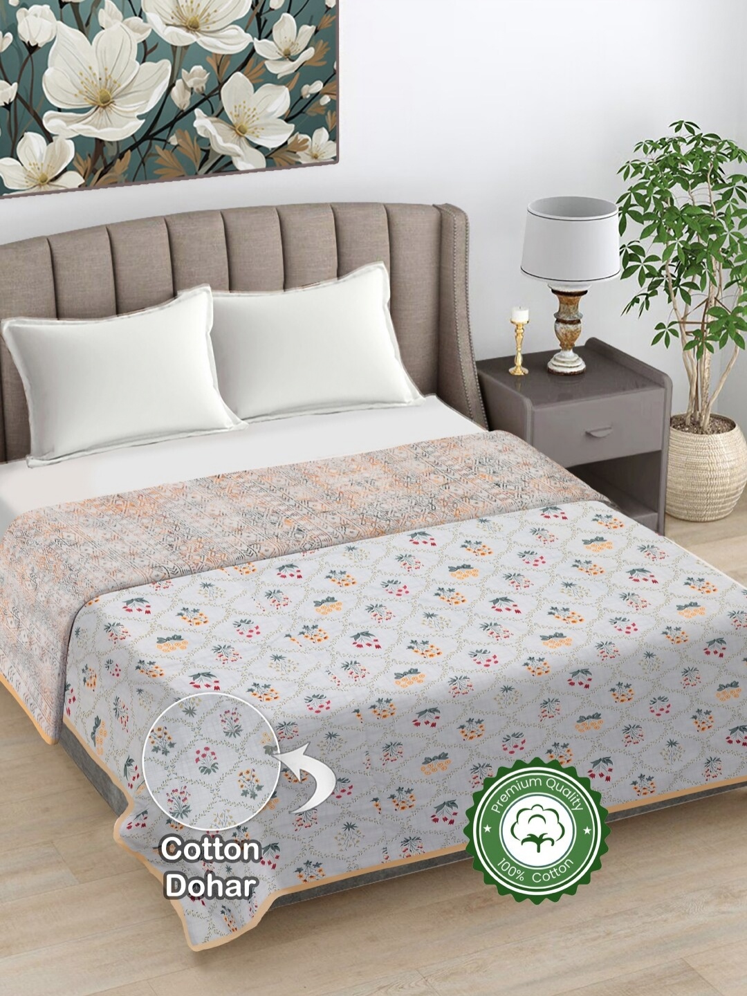 FABINALIV White & Grey Floral Reversible Pure Cotton AC Room 300 GSM Double Bed Dohar
FABINALIV White & Grey Floral Reversible Pure Cotton AC Room 300 GSM Double Bed Dohar