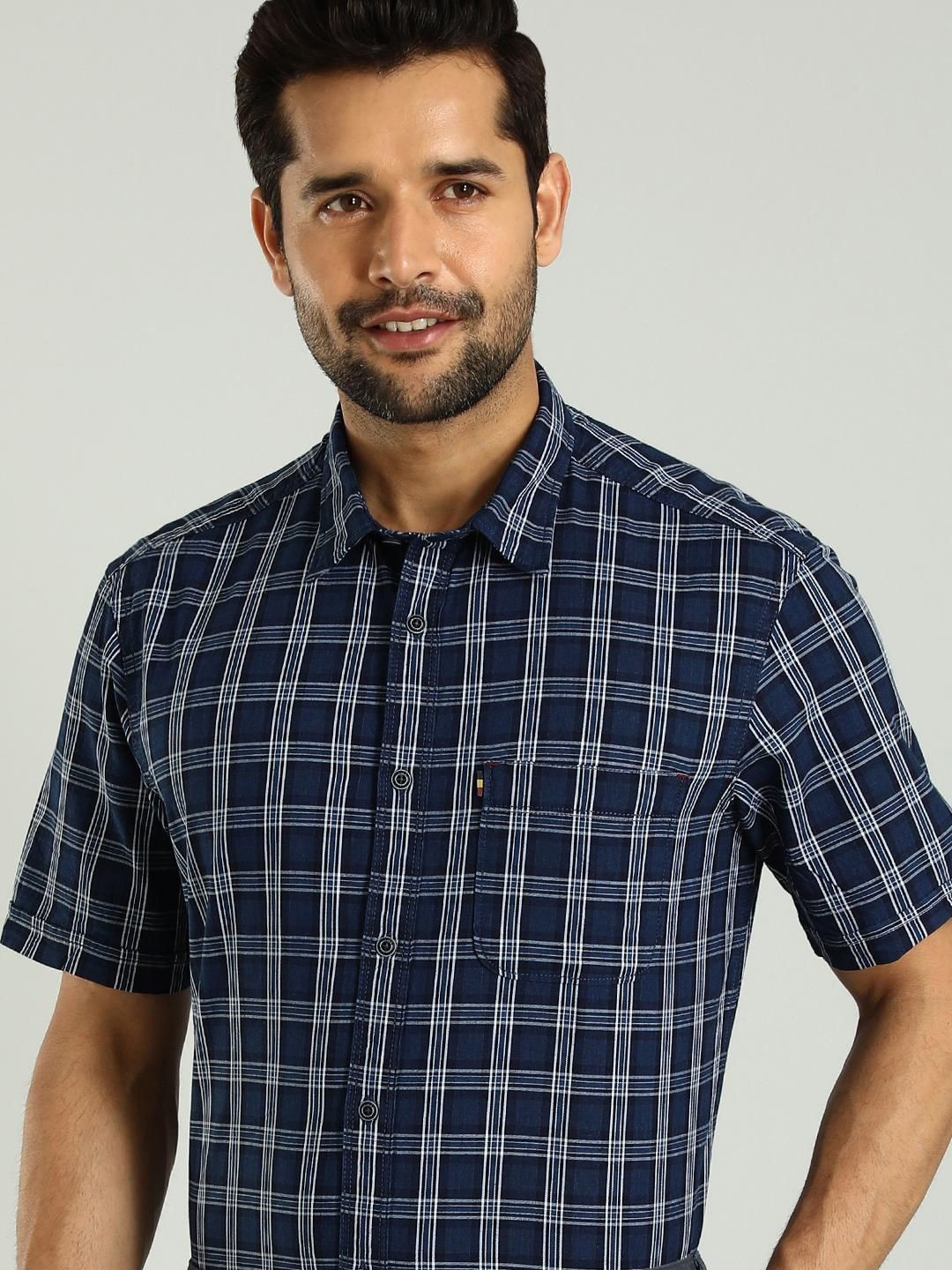 Indian Terrain Spread Collar Short Sleeves Classic Slim Fit Cotton Checked Formal Shirt, Blue
Indian Terrain Spread Collar Short Sleeves Classic Slim Fit Cotton Checked Formal Shirt, Blue