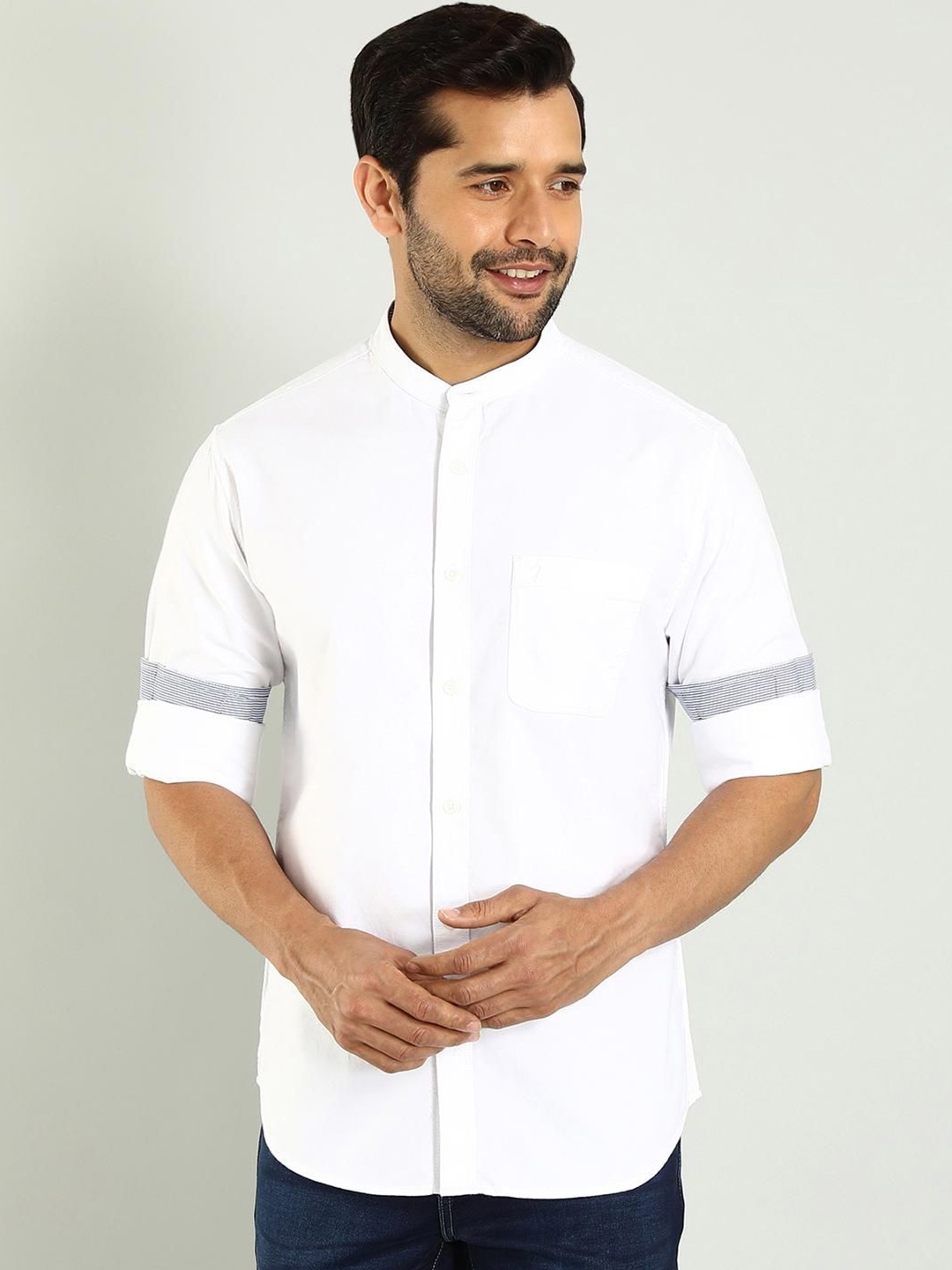 Indian Terrain Band Collar Roll Up Sleeves Classic Slim Fit Cotton Casual Shirt, White
Indian Terrain Band Collar Roll Up Sleeves Classic Slim Fit Cotton Casual Shirt, White