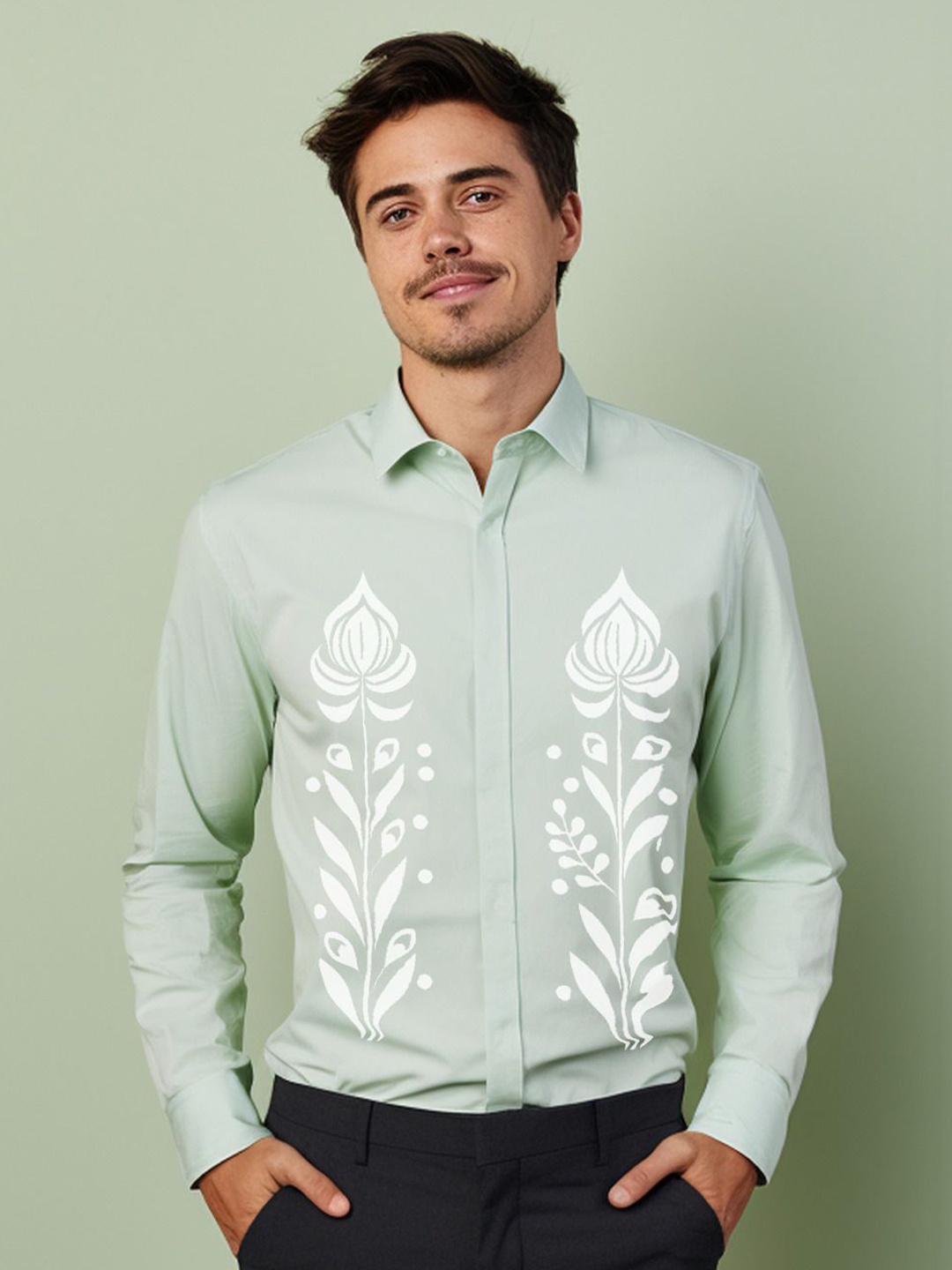 HE SPOKE Smart Tailored Fit Ethnic Motifs Printed Cotton Twill Casual Shirt, Sea green
HE SPOKE Smart Tailored Fit Ethnic Motifs Printed Cotton Twill Casual Shirt, Sea green