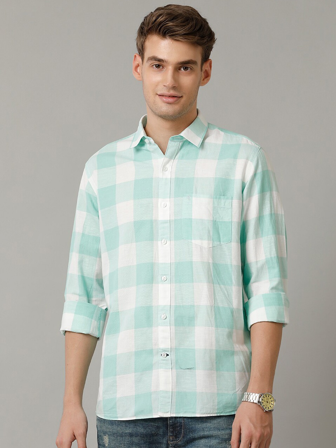CAVALLO by Linen Club Gingham Checks Contemporary Slim Fit Opaque Checked Casual Shirt, Green
CAVALLO by Linen Club Gingham Checks Contemporary Slim Fit Opaque Checked Casual Shirt, Green