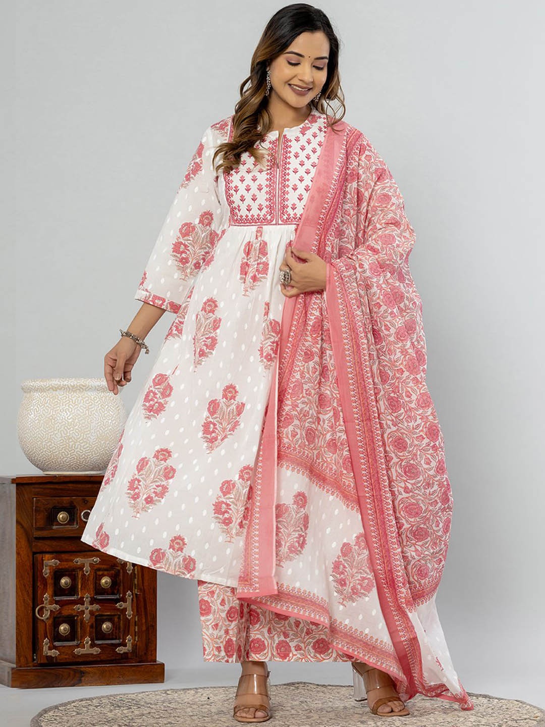 Indo Era Ethnic Motifs Printed Empire Pure Cotton Kurta with Palazzos & Dupatta, White
Indo Era Ethnic Motifs Printed Empire Pure Cotton Kurta with Palazzos & Dupatta, White