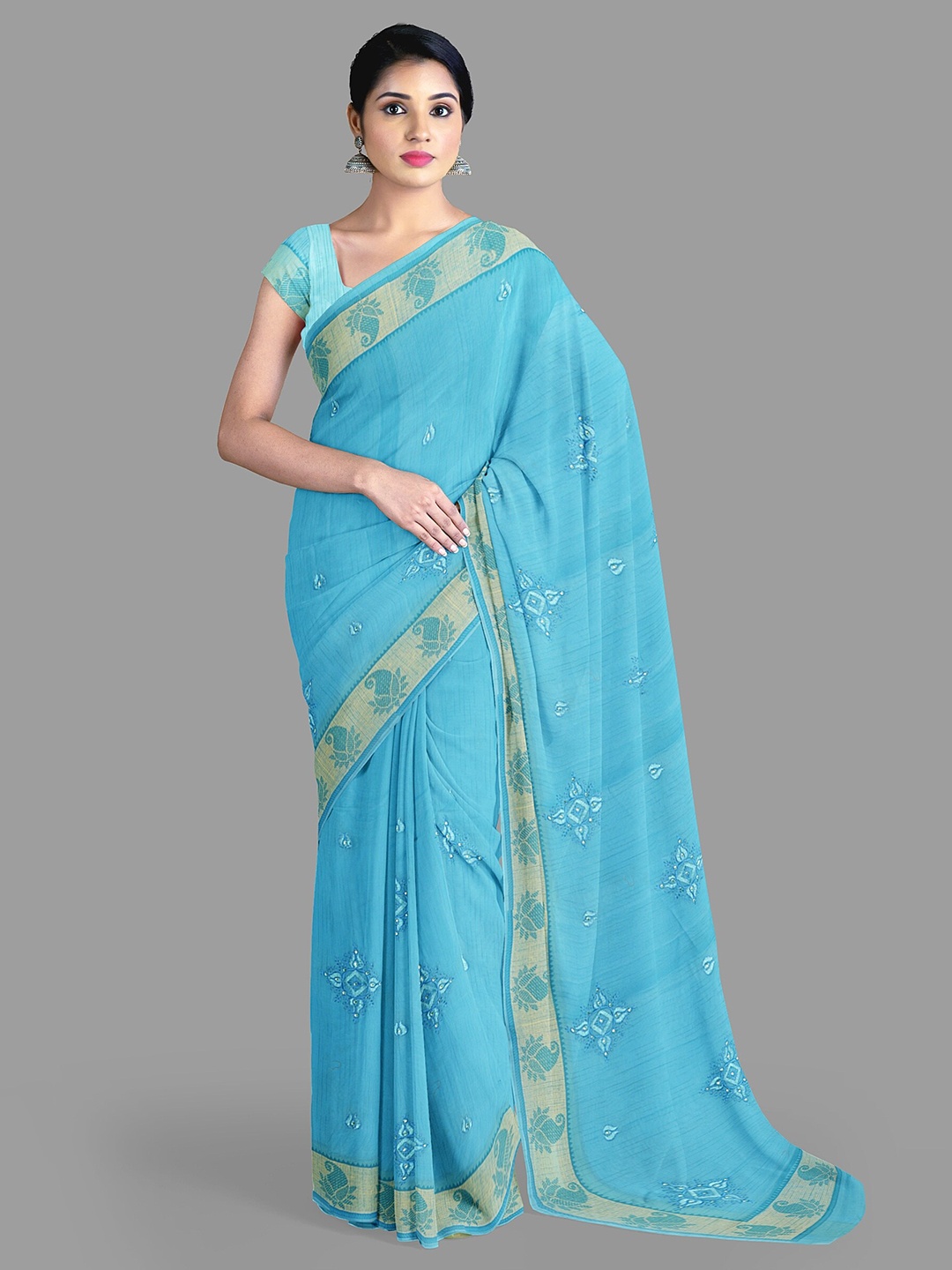 The Chennai Silks Floral Embroidered Pure Cotton Kovai Saree With Blouse Piece, Blue
The Chennai Silks Floral Embroidered Pure Cotton Kovai Saree With Blouse Piece, Blue
