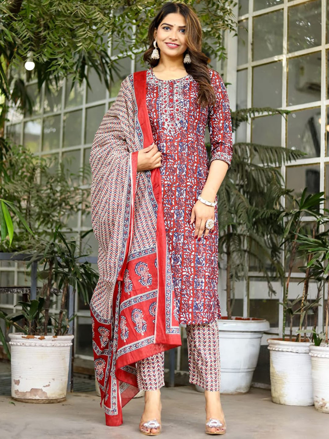 KALINI Women Ethnic Motifs Chikankari Pure Cotton Kurta with Trousers & With Dupatta, Maroon
KALINI Women Ethnic Motifs Chikankari Pure Cotton Kurta with Trousers & With Dupatta, Maroon