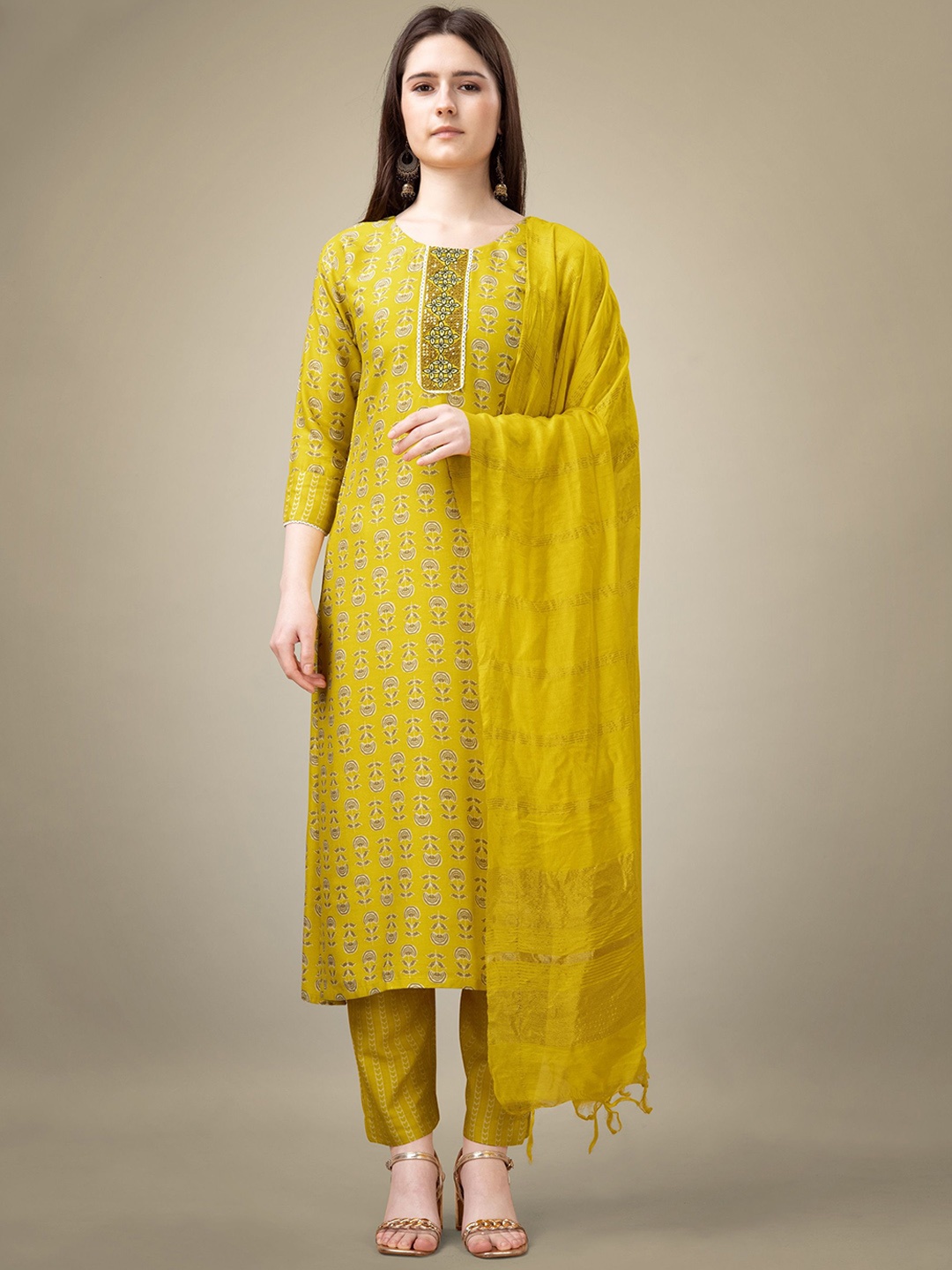 devkison Women Ethnic Motifs Printed Regular Sequinned Kurta Trousers With Dupatta, Yellow
devkison Women Ethnic Motifs Printed Regular Sequinned Kurta Trousers With Dupatta, Yellow