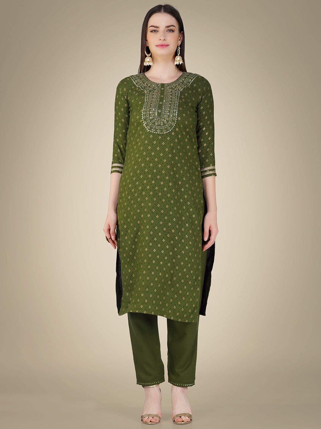 devkison Designer Women Bandhani Printed Regular Sequinned Kurta Trousers With Dupatta, Green
devkison Designer Women Bandhani Printed Regular Sequinned Kurta Trousers With Dupatta, Green