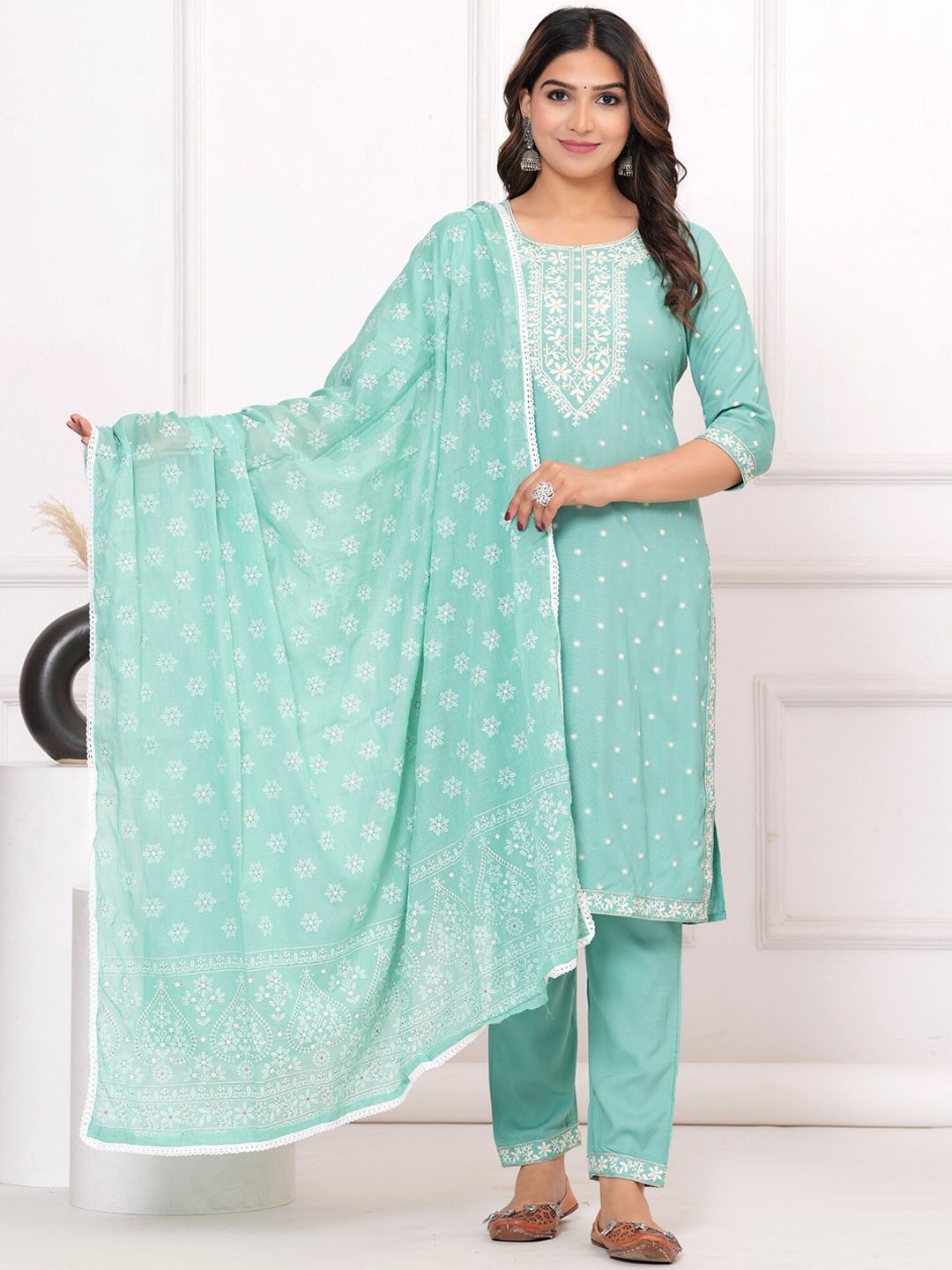 PARUCREATION Women Embroidered Regular Pure Cotton Kurta with Trousers & With Dupatta, Sea green
PARUCREATION Women Embroidered Regular Pure Cotton Kurta with Trousers & With Dupatta, Sea green