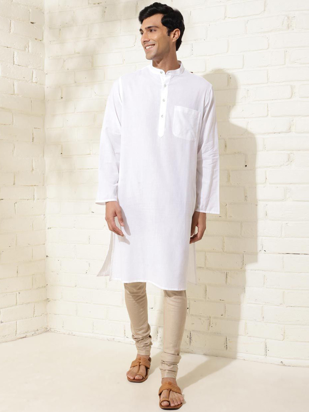 Fabindia Men Pathani cotton Kurta, White 
Fabindia Men Pathani cotton Kurta, White