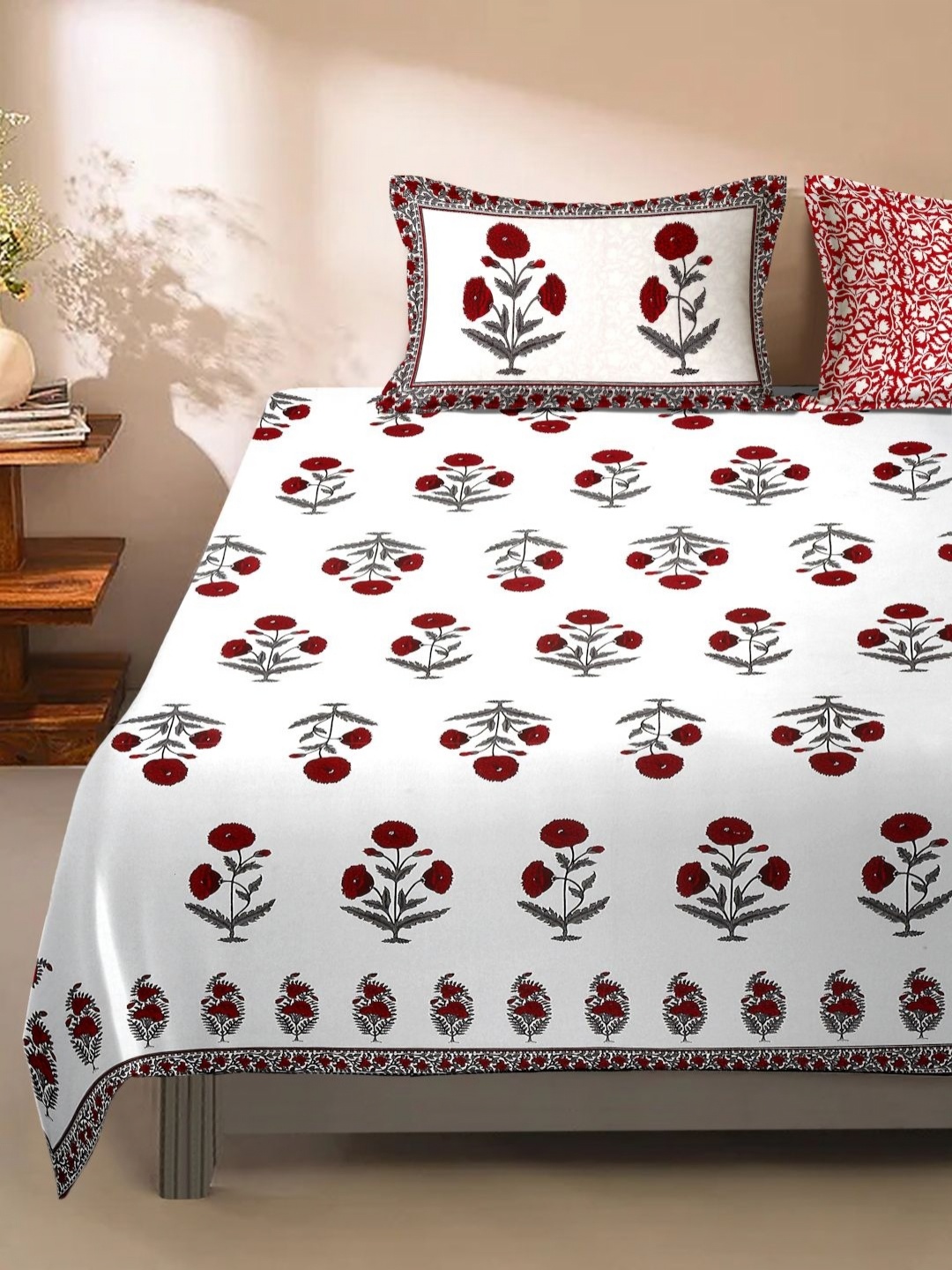Rajasthan Decor White & Red Ethnic Motifs 180 TC Queen Bedsheet with 2 Pillow Covers
Rajasthan Decor White & Red Ethnic Motifs 180 TC Queen Bedsheet with 2 Pillow Covers