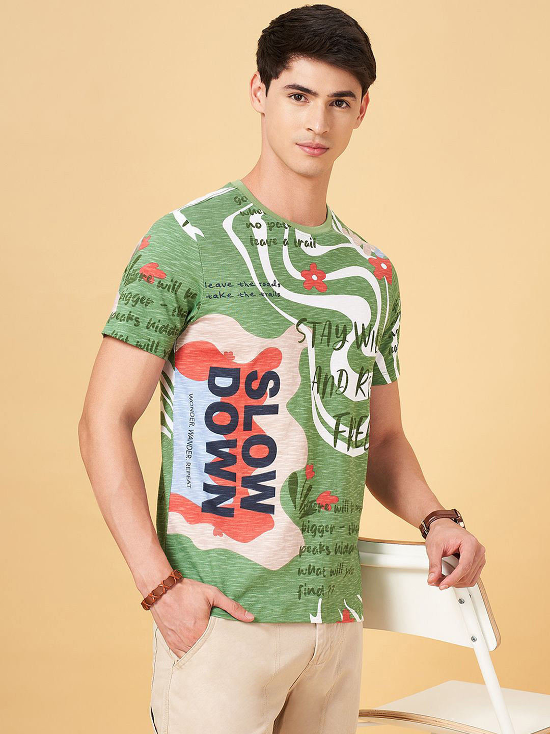 Urban Ranger by pantaloons Men Typography Printed Henley Neck Raw Edge Slim Fit T-shirt, Green
Urban Ranger by pantaloons Men Typography Printed Henley Neck Raw Edge Slim Fit T-shirt, Green