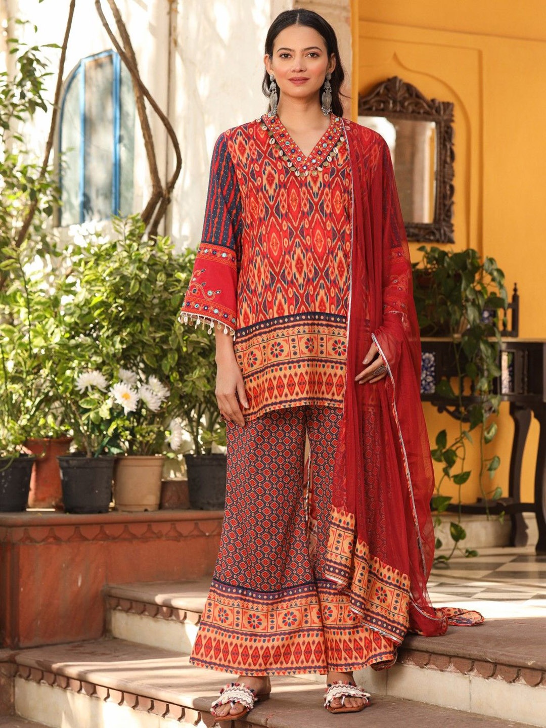 Juniper Women Ethnic Motifs Printed Mirror Work Kurti with Trousers & With Dupatta, Rust
Juniper Women Ethnic Motifs Printed Mirror Work Kurti with Trousers & With Dupatta, Rust