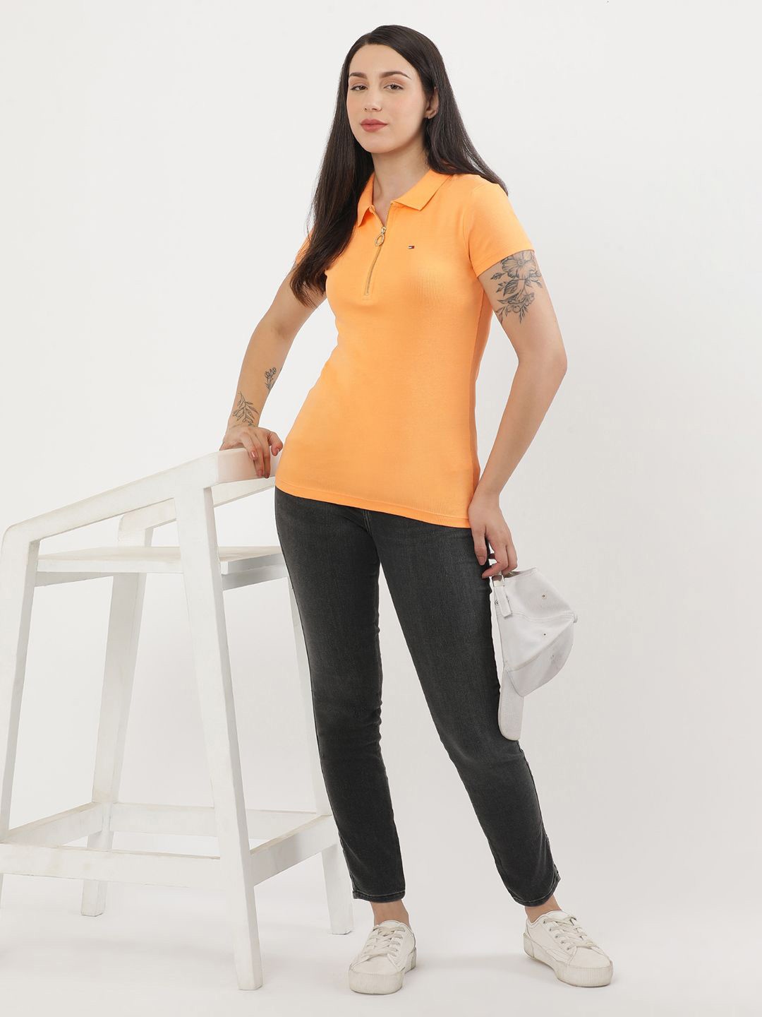 Tommy Hilfiger Women Solid Polo Collar Drop-Shoulder Sleeves Pockets Slim Fit T-shirt, Orange
Tommy Hilfiger Women Solid Polo Collar Drop-Shoulder Sleeves Pockets Slim Fit T-shirt, Orange