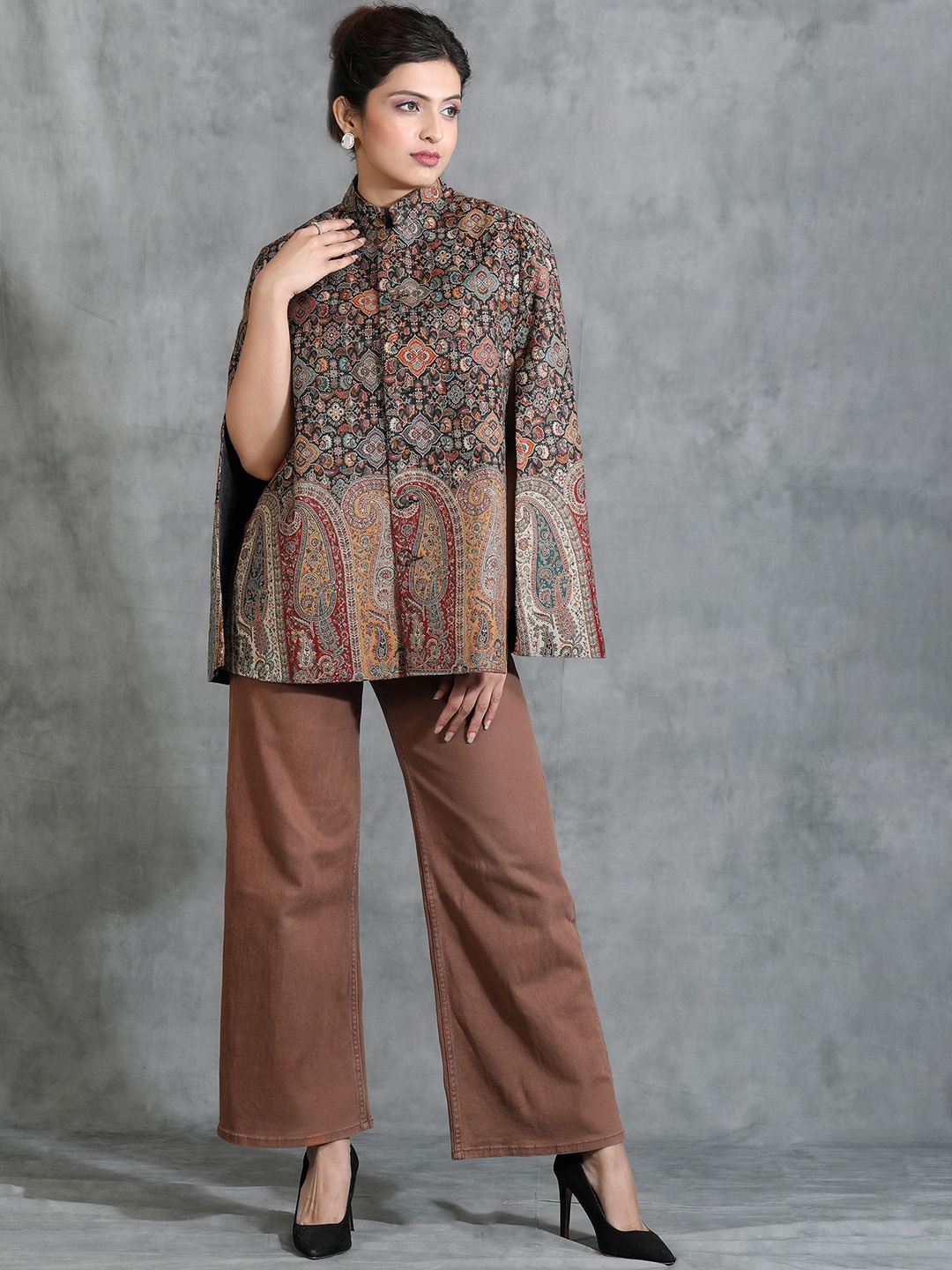 DUSALA INDIA Women Paisley Woollen Longline Tailored Jacket with Embroidered, Black
DUSALA INDIA Women Paisley Woollen Longline Tailored Jacket with Embroidered, Black