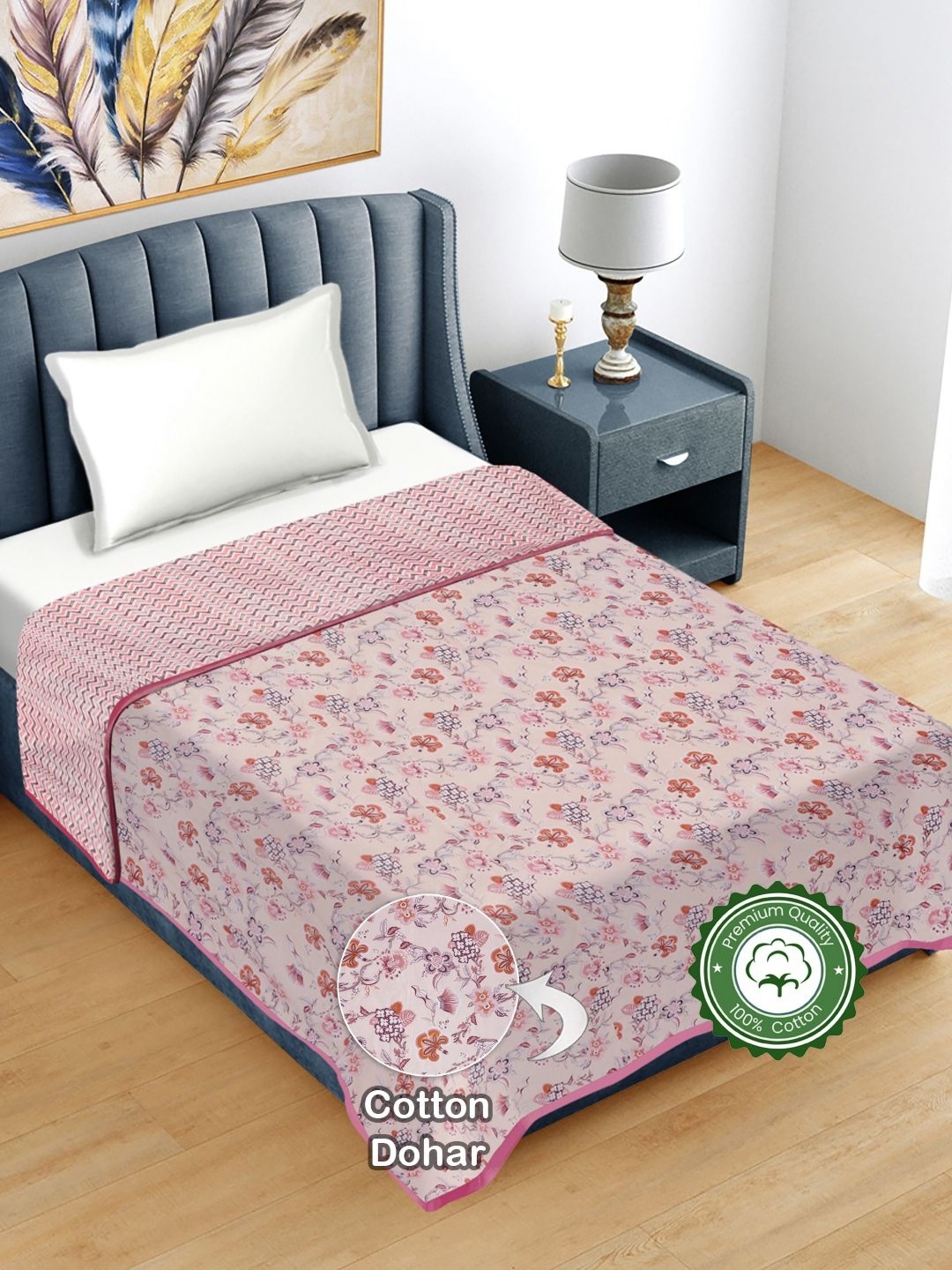 FABINALIV Peach Floral Print Reversible AC Room 300 GSM Pure Cotton Single Bed Dohar, Pink
FABINALIV Peach Floral Print Reversible AC Room 300 GSM Pure Cotton Single Bed Dohar, Pink