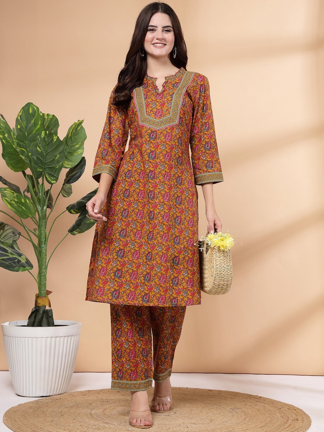 Nayam By Lakshita Floral Printed Cotton Kurta With Palazzo Co-ord Set, Mustard
Nayam By Lakshita Floral Printed Cotton Kurta With Palazzo Co-ord Set, Mustard