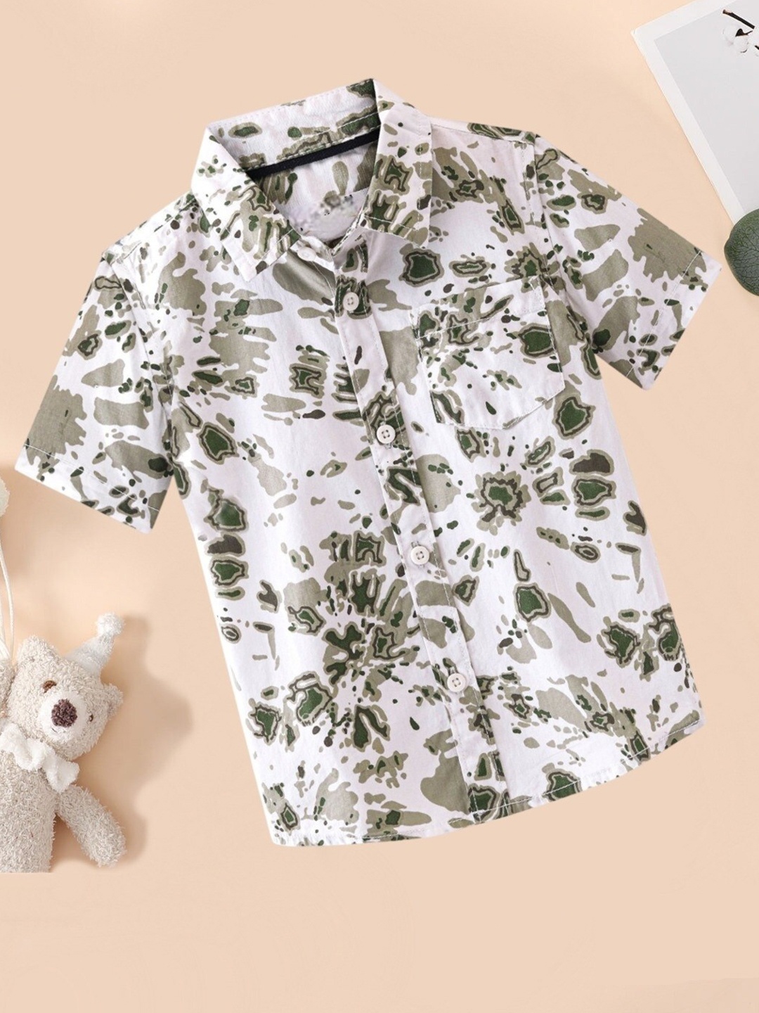 BAESD Boys Floral Opaque Printed Formal Shirt, Green