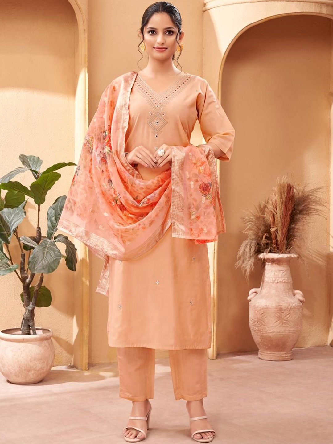S.K.C Ethnic Motifs Printed Printed Chanderi Silk Kurta With Trousers &Dupatta, Orange
S.K.C Ethnic Motifs Printed Printed Chanderi Silk Kurta With Trousers &Dupatta, Orange