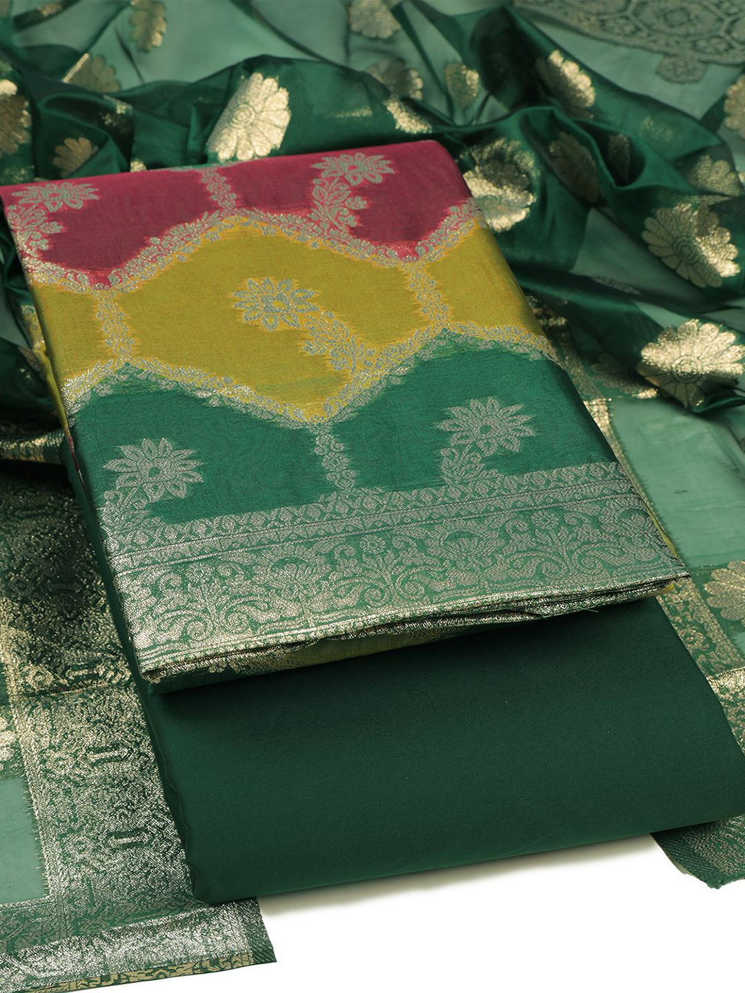 Sun Fashion And Lifestyle Floral Woven Design Zari Organza Unstitched Dress Material, Green
Sun Fashion And Lifestyle Floral Woven Design Zari Organza Unstitched Dress Material, Green