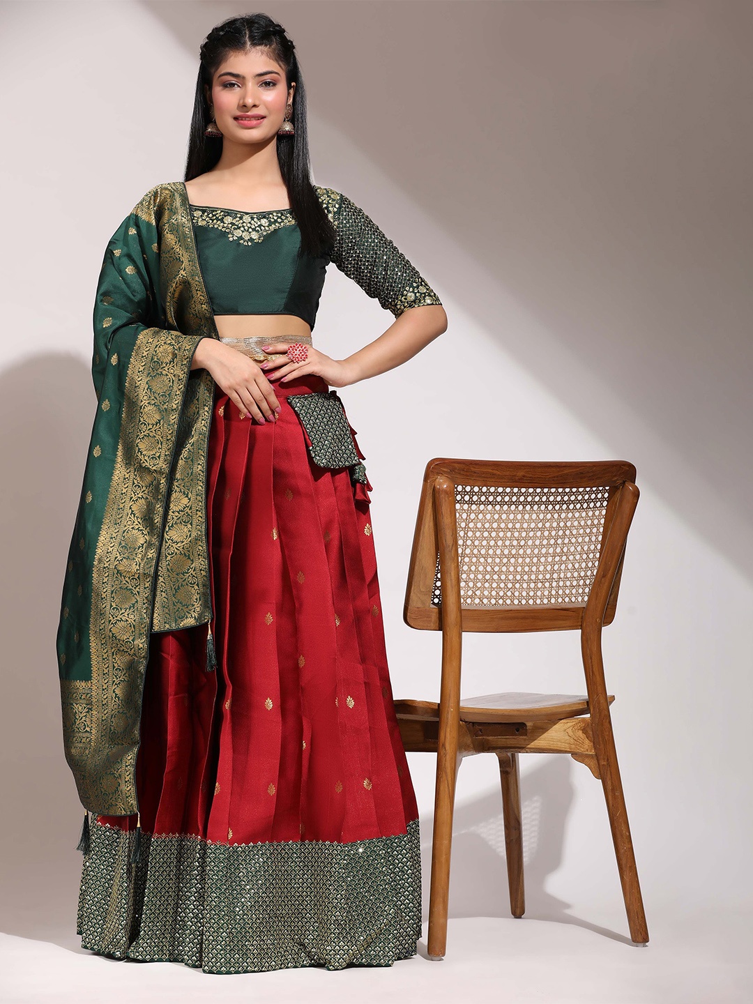 Fabcartz Women Embroidery Semi-Stitched Lehenga & Unstitched Blouse With Dupatta, Red
Fabcartz Women Embroidery Semi-Stitched Lehenga & Unstitched Blouse With Dupatta, Red