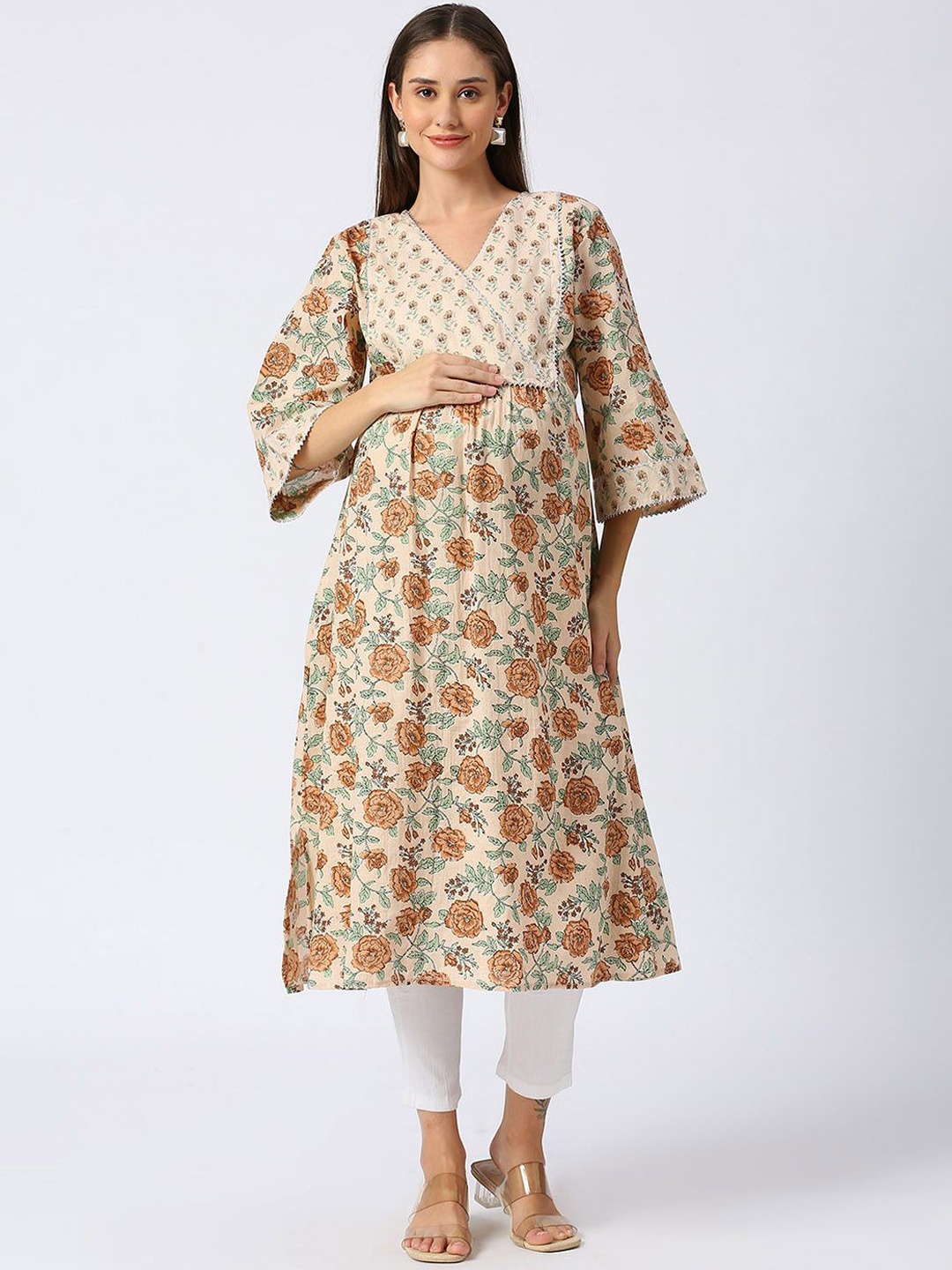 Mom For Sure by Ketki Dalal Women Floral Printed Flared Sleeves Maternity Anarkali Kurta, Beige
Mom For Sure by Ketki Dalal Women Floral Printed Flared Sleeves Maternity Anarkali Kurta, Beige