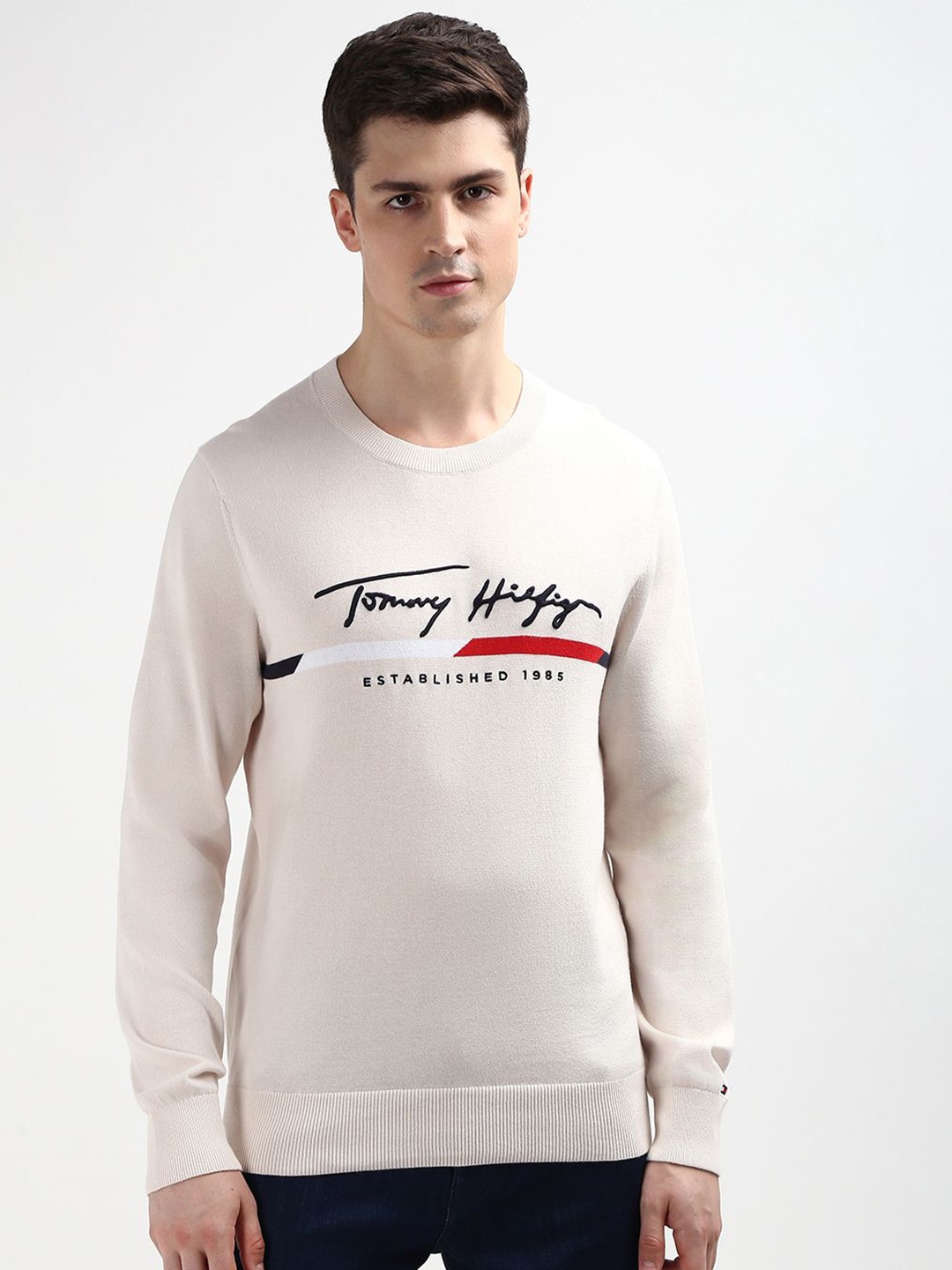 Tommy Hilfiger Typography Embroidered Round Neck Long Sleeves Pure Cotton Pullover Sweater, Beige
Tommy Hilfiger Typography Embroidered Round Neck Long Sleeves Pure Cotton Pullover Sweater, Beige
