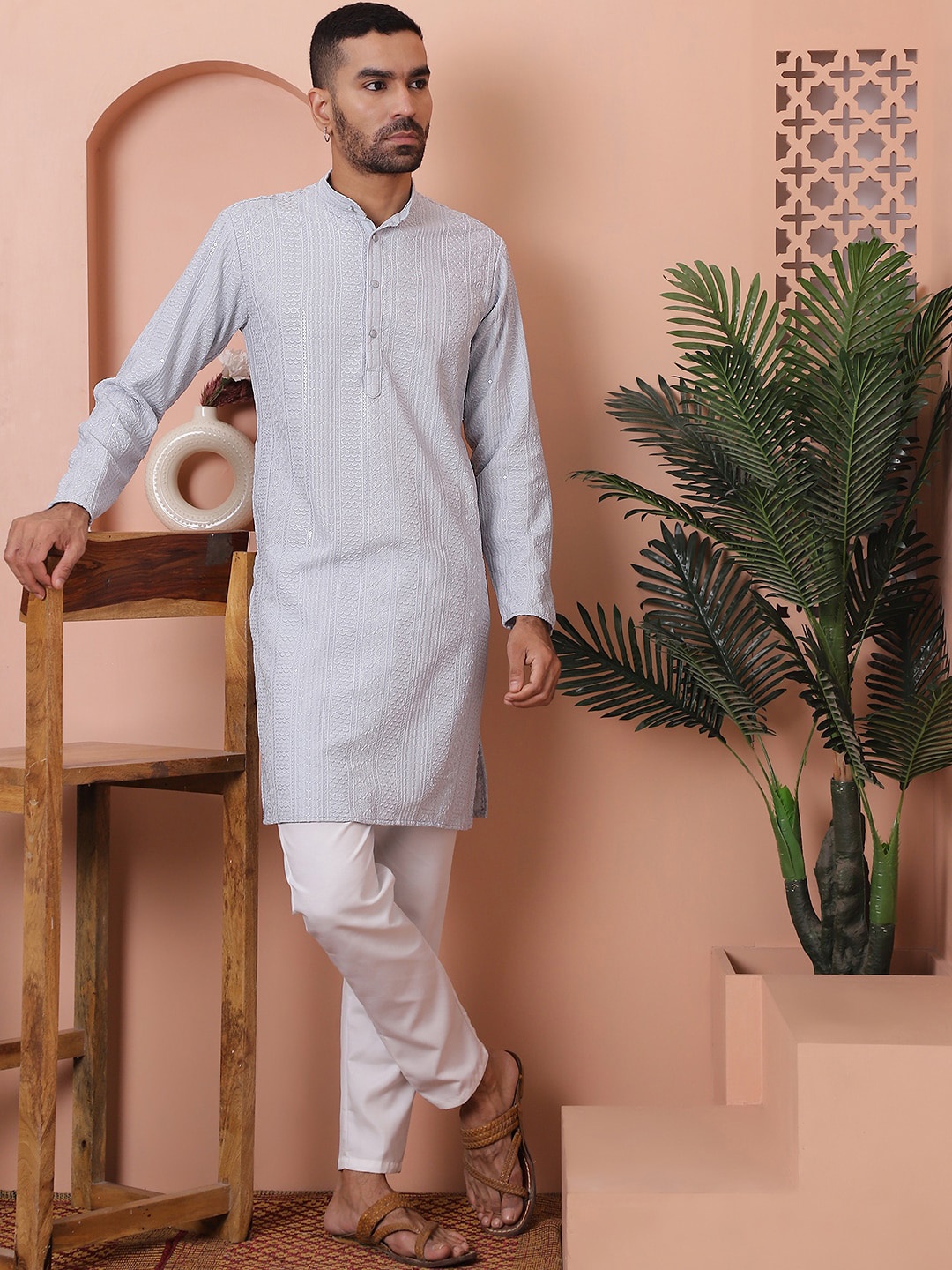 Anouk Grey Ethnic Motifs Embroidered Sequinned Band Collar Straight Kurta With Pyjamas
Anouk Grey Ethnic Motifs Embroidered Sequinned Band Collar Straight Kurta With Pyjamas
