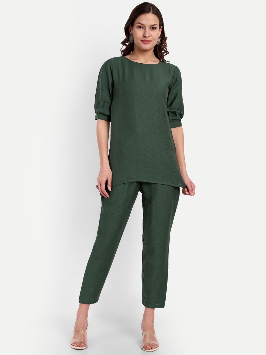 Suktam Trendz Top With Trousers Co-Ords, Green