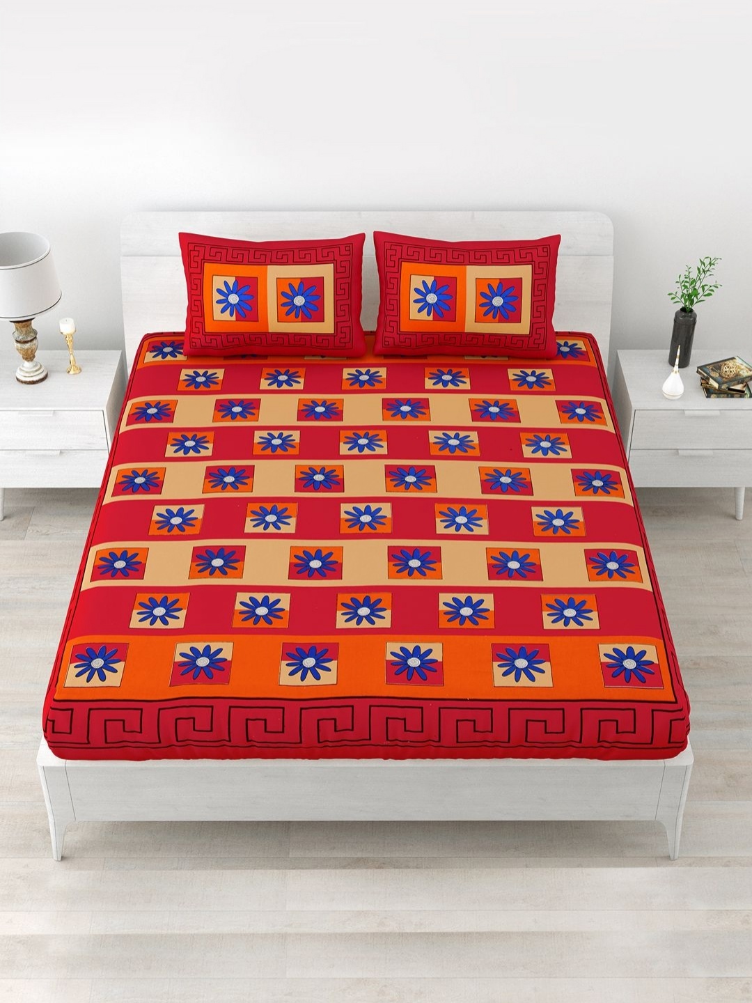 Aapno Rajasthan Red & Blue Floral 120 TC Cotton Queen Bedsheet With 2 Pillow Covers
Aapno Rajasthan Red & Blue Floral 120 TC Cotton Queen Bedsheet With 2 Pillow Covers
