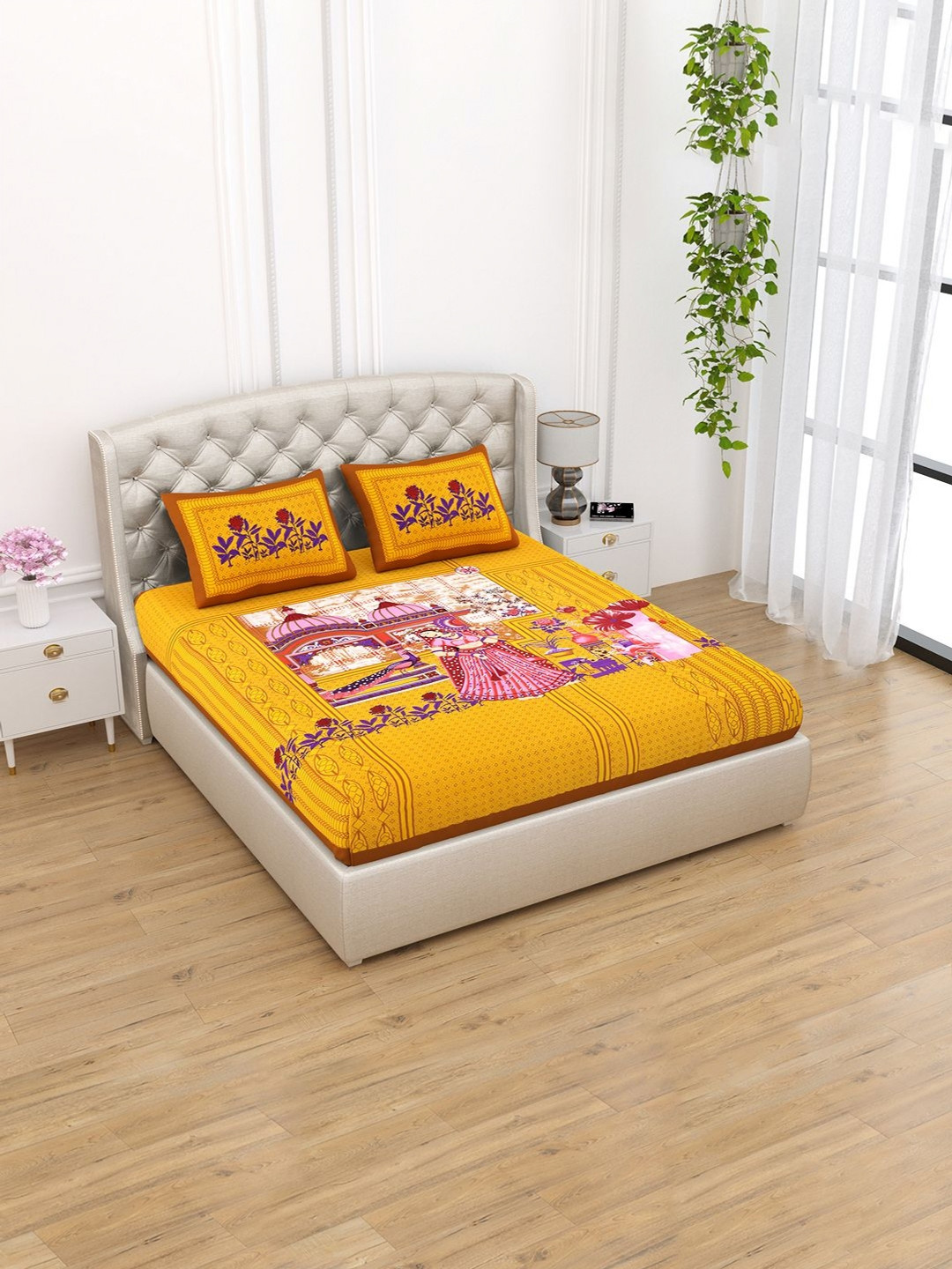 Aapno Rajasthan Yellow Ethnic Motifs 120 TC Cotton Queen Bedsheet With 2 Pillow Covers
Aapno Rajasthan Yellow Ethnic Motifs 120 TC Cotton Queen Bedsheet With 2 Pillow Covers
