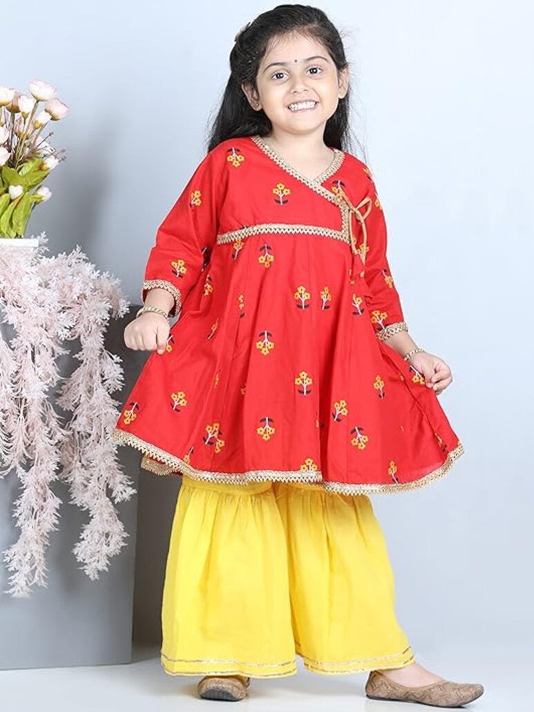 BAESD Girls Floral Printed Angrakha Gotta Patti Pure Cotton A-Line Kurta With Sharara, Red
BAESD Girls Floral Printed Angrakha Gotta Patti Pure Cotton A-Line Kurta With Sharara, Red