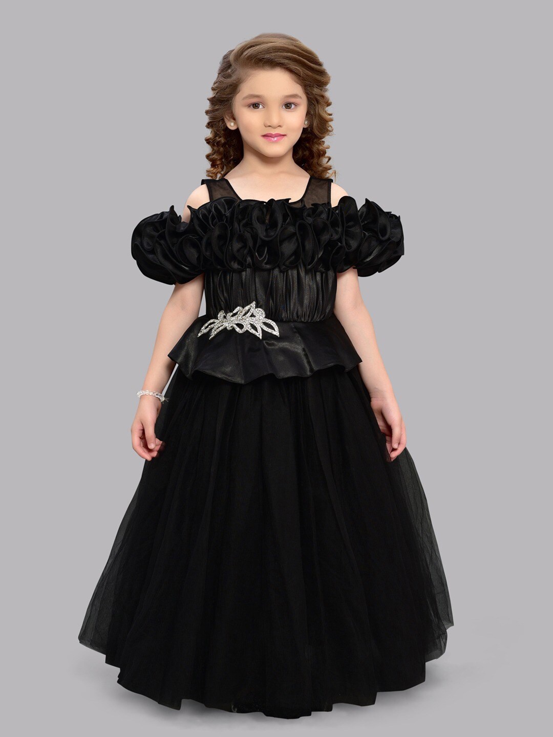 Pink Chick Girls Off-Shoulder Puff Sleeves Embellished Ruffled Net Fit & Flare Maxi Gown, Black
Pink Chick Girls Off-Shoulder Puff Sleeves Embellished Ruffled Net Fit & Flare Maxi Gown, Black
