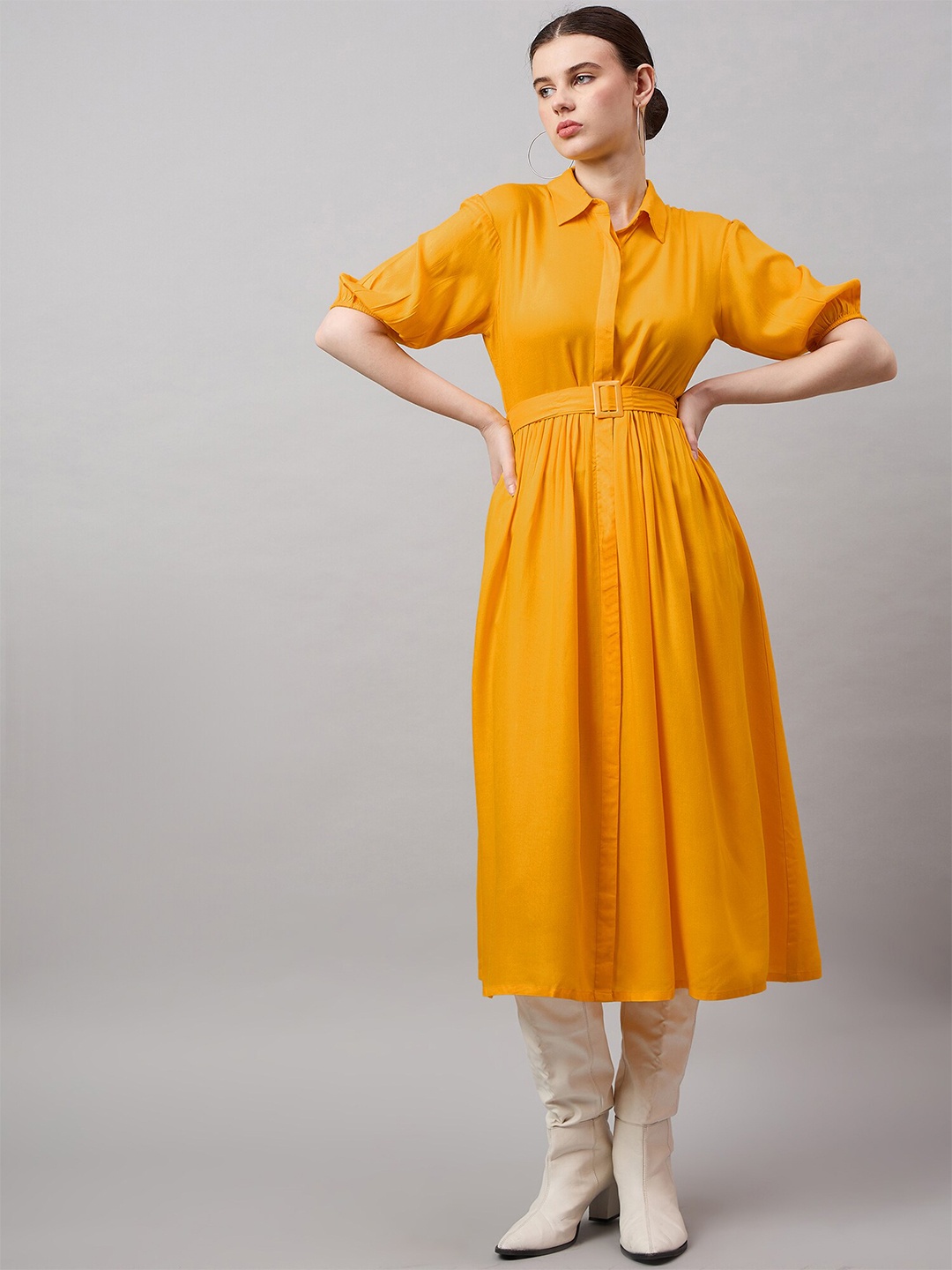 The Roadster Lifestyle Co. Shirt Collar Puff Sleeves Fit & Flare Knee Length Dress, Yellow
The Roadster Lifestyle Co. Shirt Collar Puff Sleeves Fit & Flare Knee Length Dress, Yellow