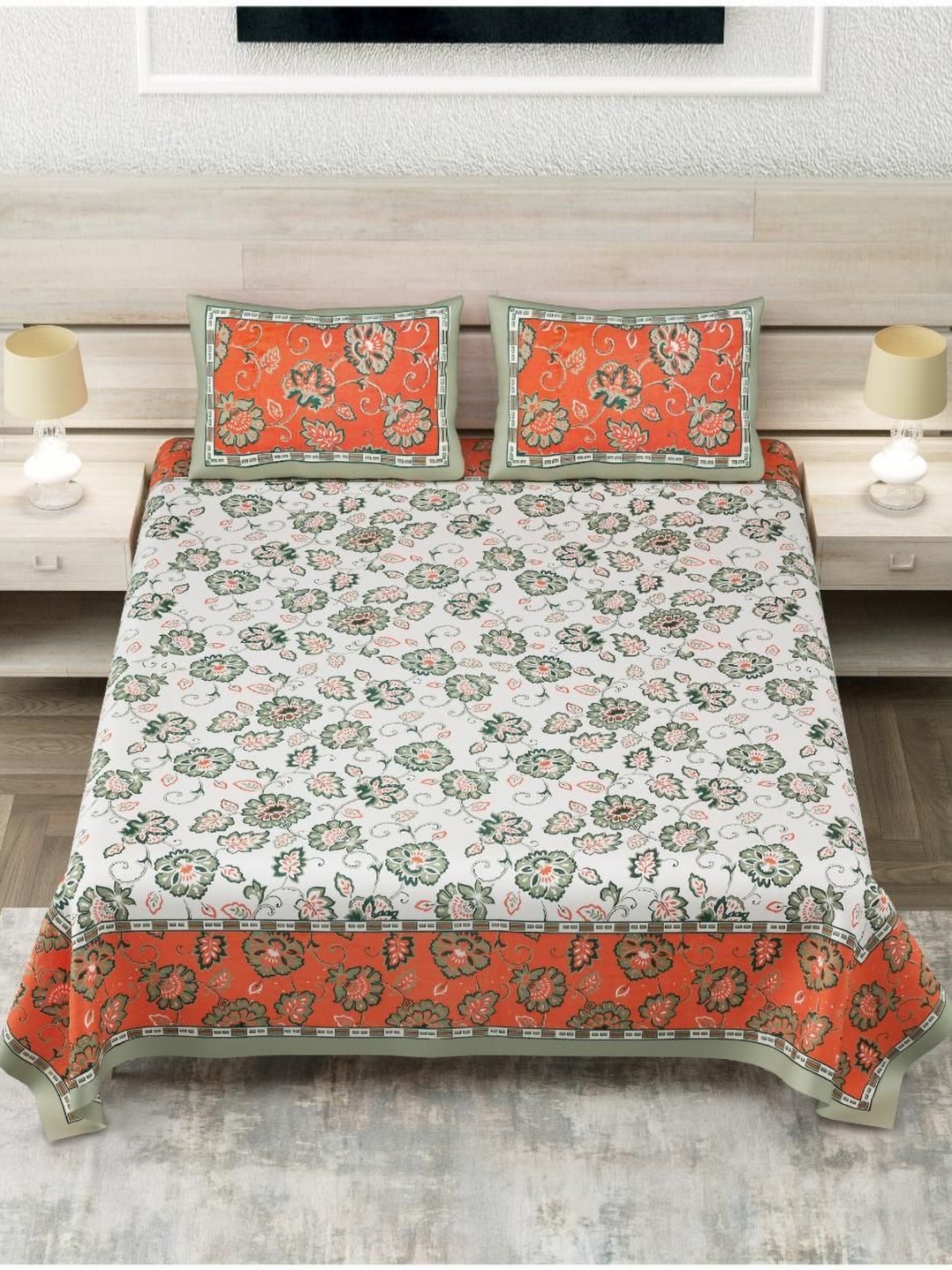 Block Print Story Orange Ethnic Motifs Cotton 210 TC King Bedsheet With 2 Pillow Covers
Block Print Story Orange Ethnic Motifs Cotton 210 TC King Bedsheet With 2 Pillow Covers