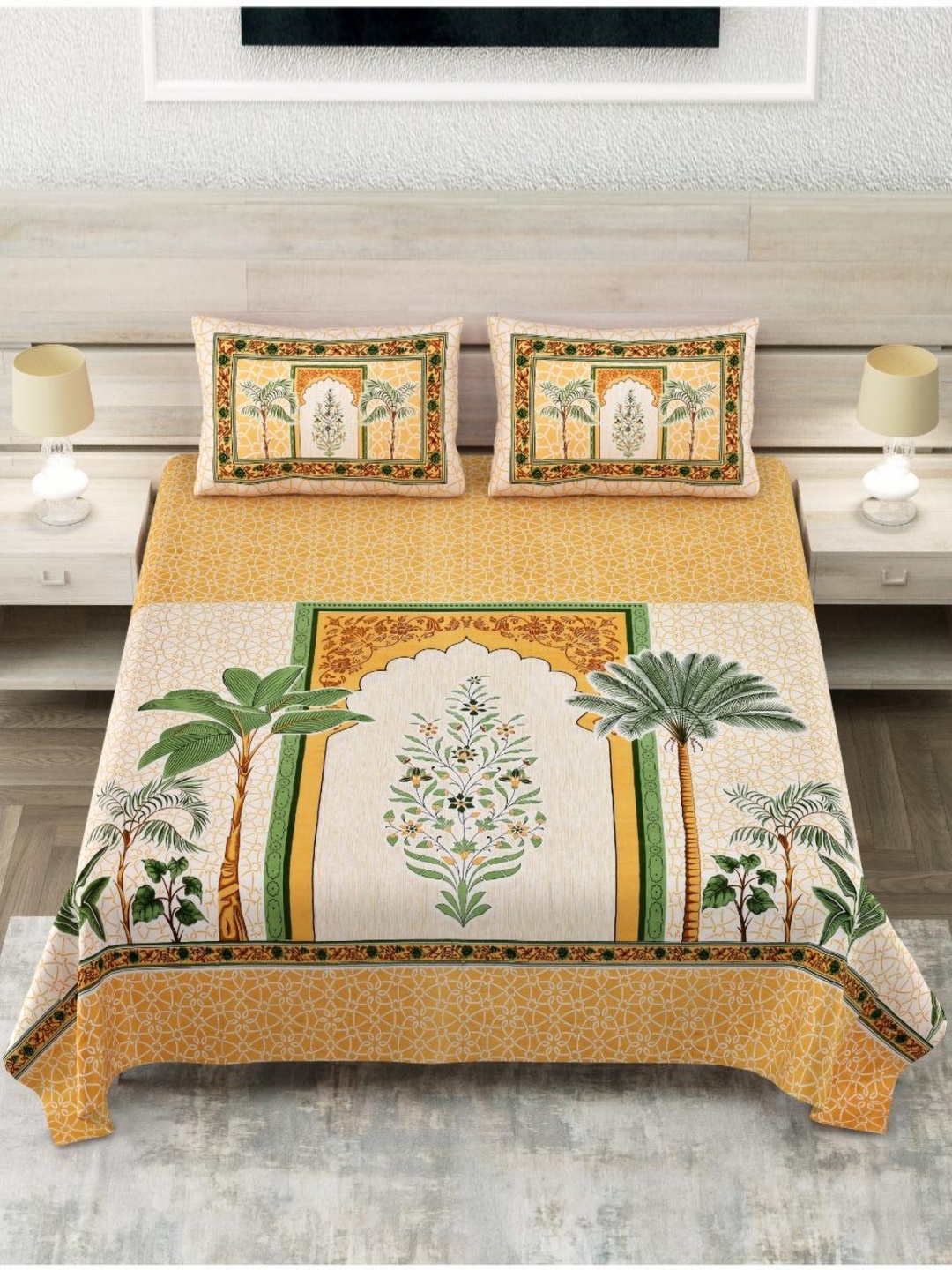 Block Print Story Heritage Yellow & Green Cotton 210 TC King Bedsheet With 2 Pillow Covers
Block Print Story Heritage Yellow & Green Cotton 210 TC King Bedsheet With 2 Pillow Covers