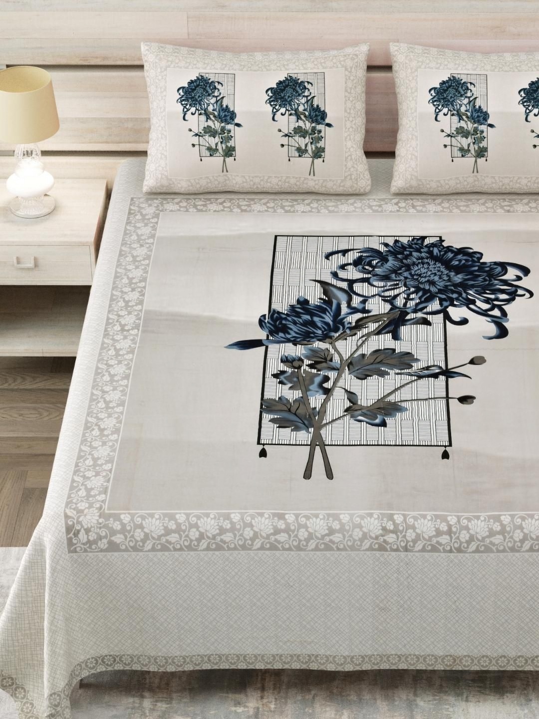 Block Print Story Heritage Grey & Blue Cotton 210 TC King Bedsheet With 2 Pillow Covers
Block Print Story Heritage Grey & Blue Cotton 210 TC King Bedsheet With 2 Pillow Covers